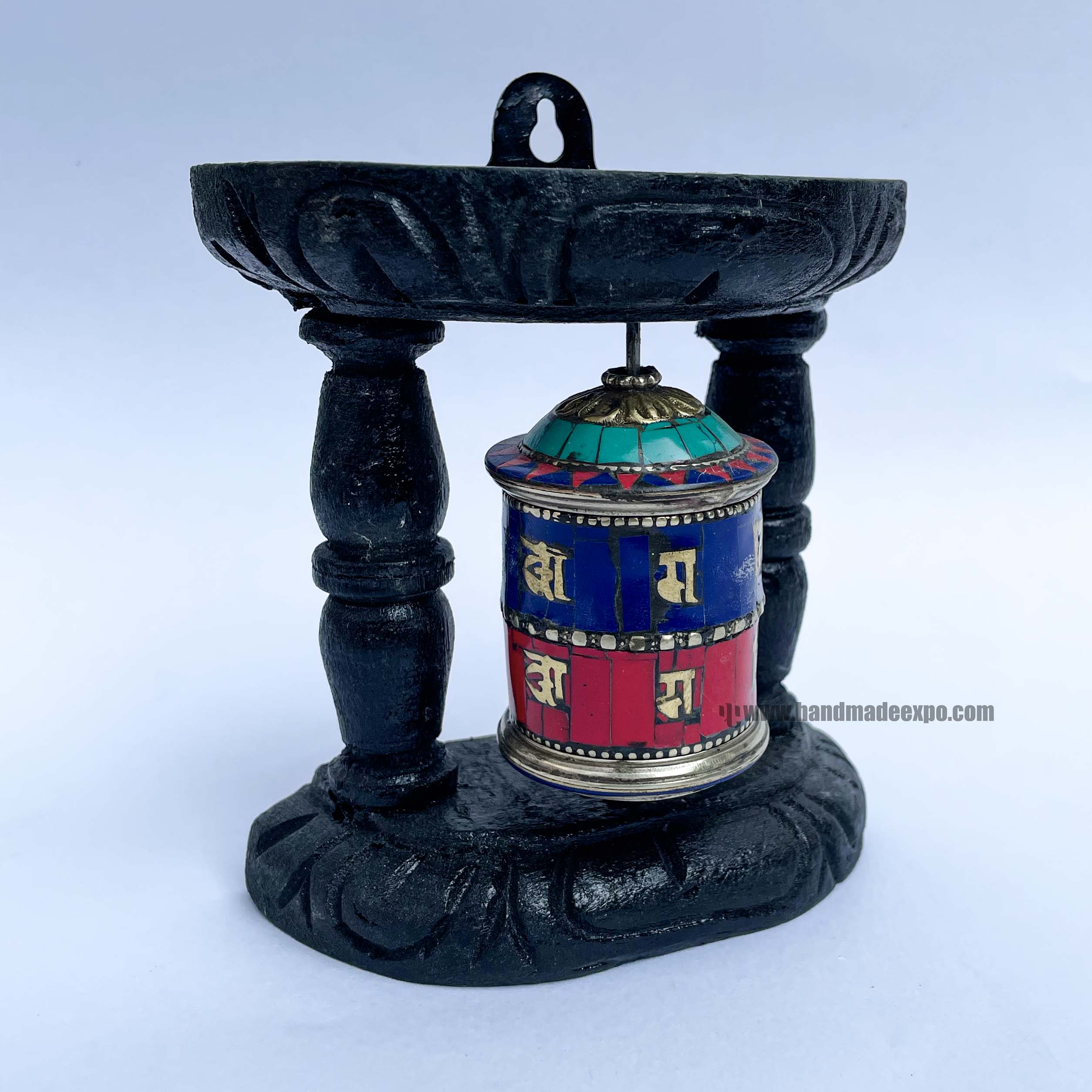 Brass Prayer Wheel On Wooden Frame <span Style=