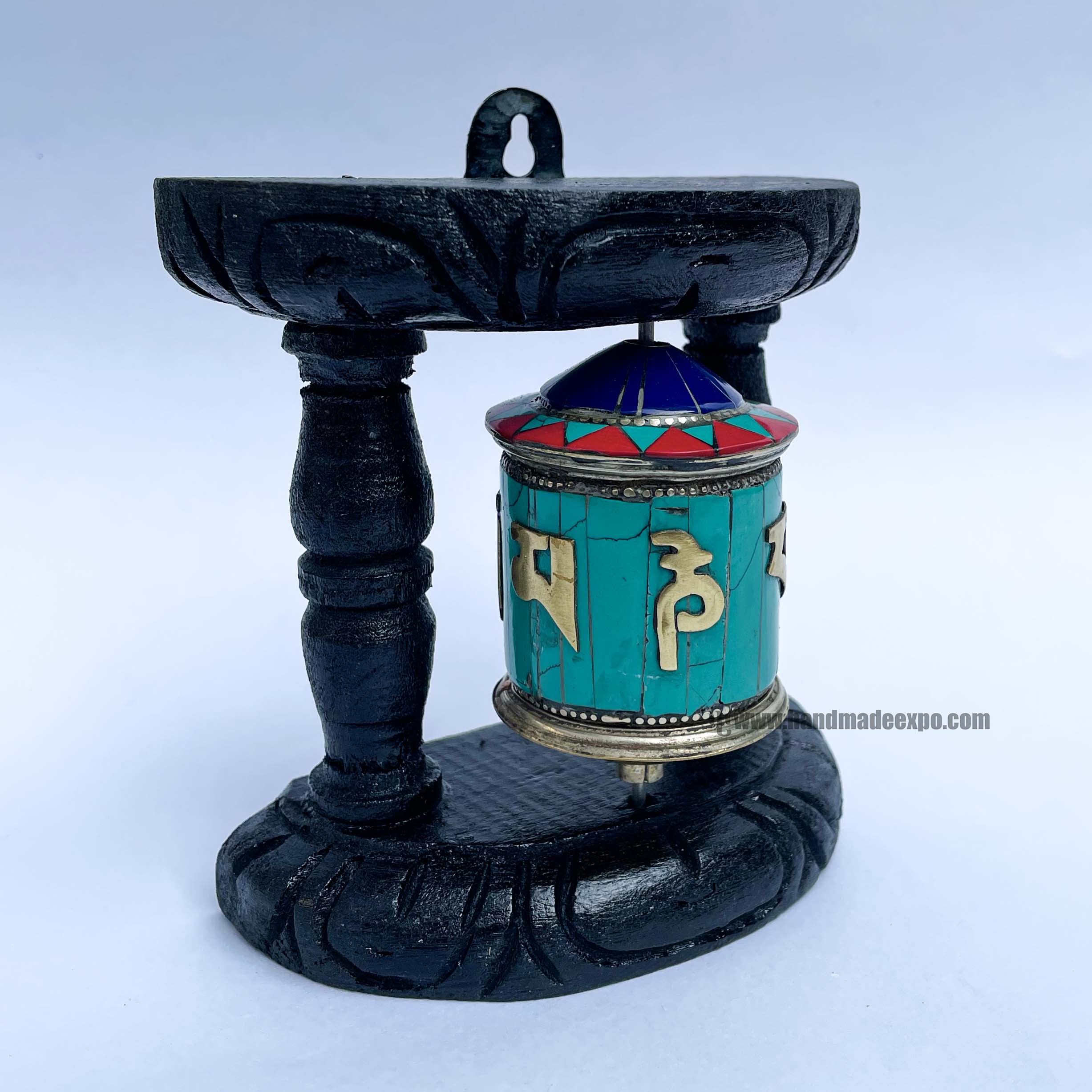 Brass Prayer Wheel On Wooden Frame <span Style=