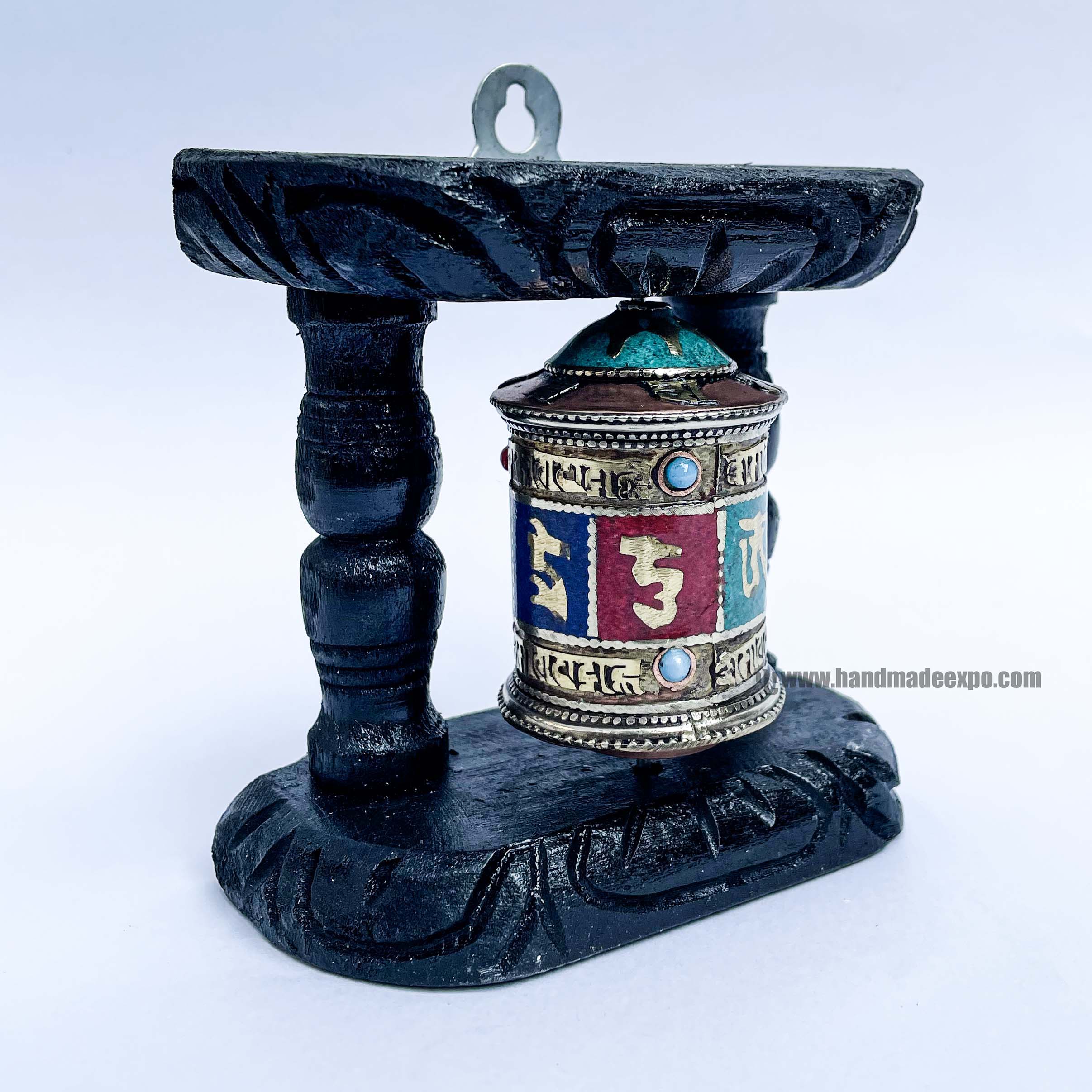 Brass Prayer Wheel On Wooden Frame <span Style=