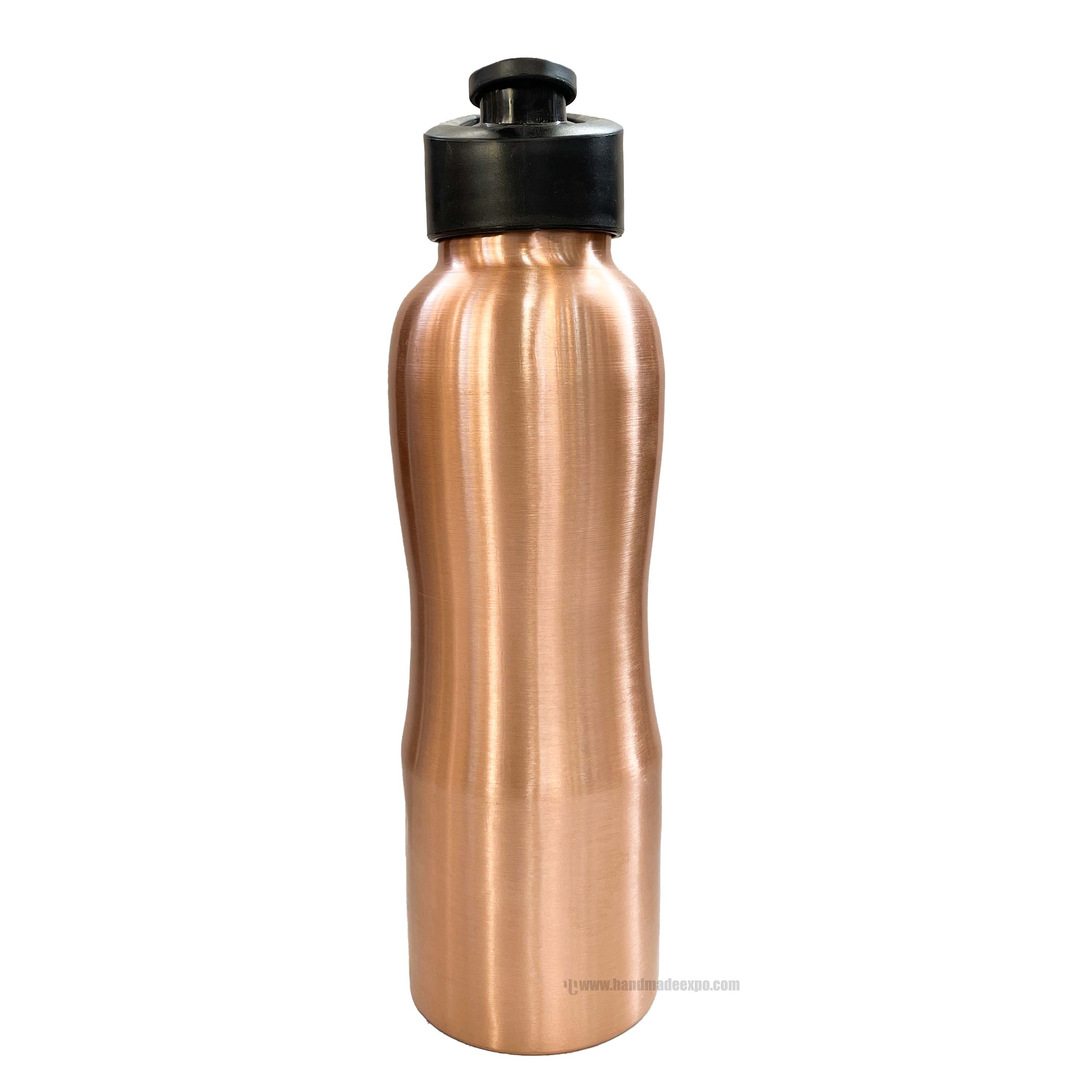 Copper Water bottle With Black Cap And Plain Design