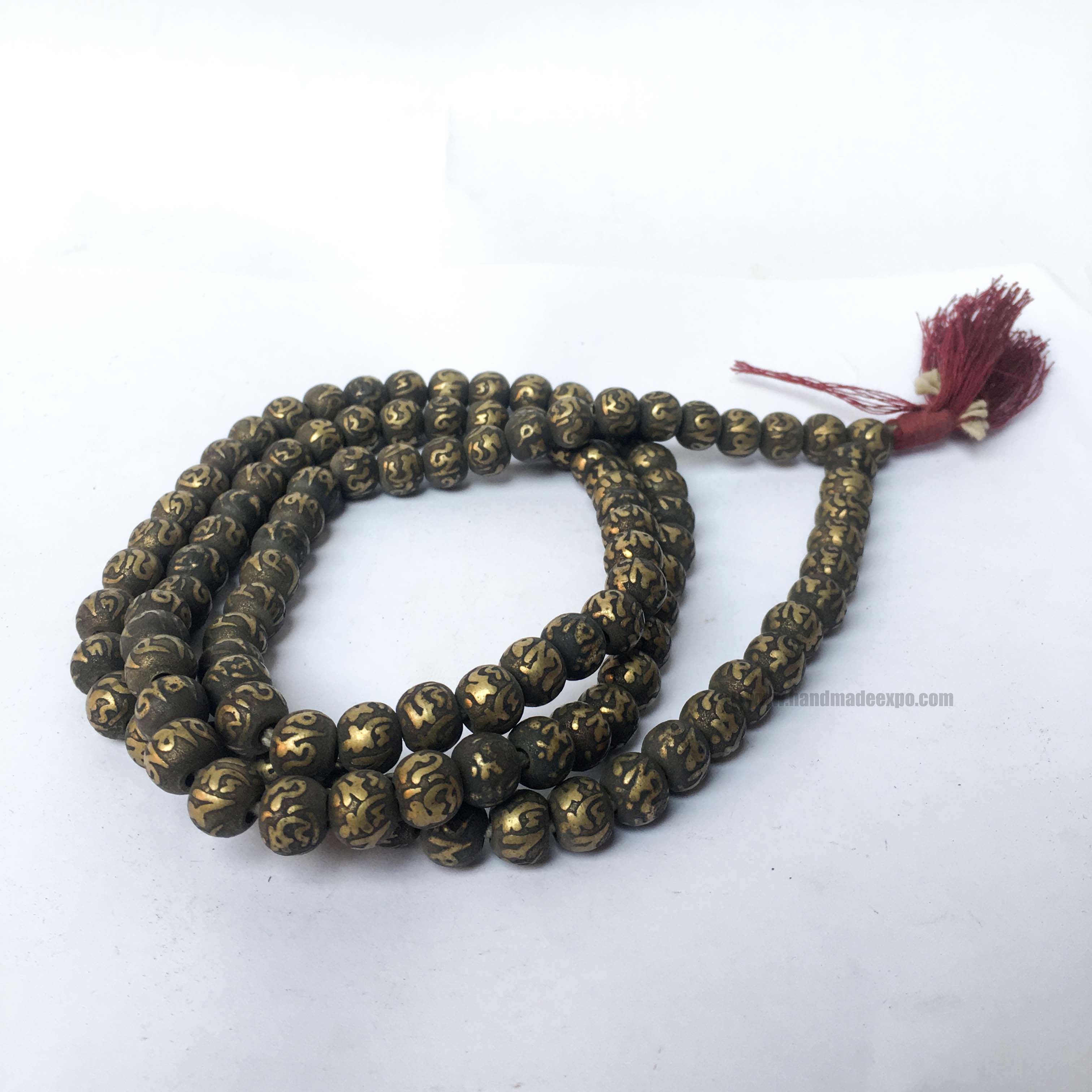 108 Om Design Beads, iron And Brass