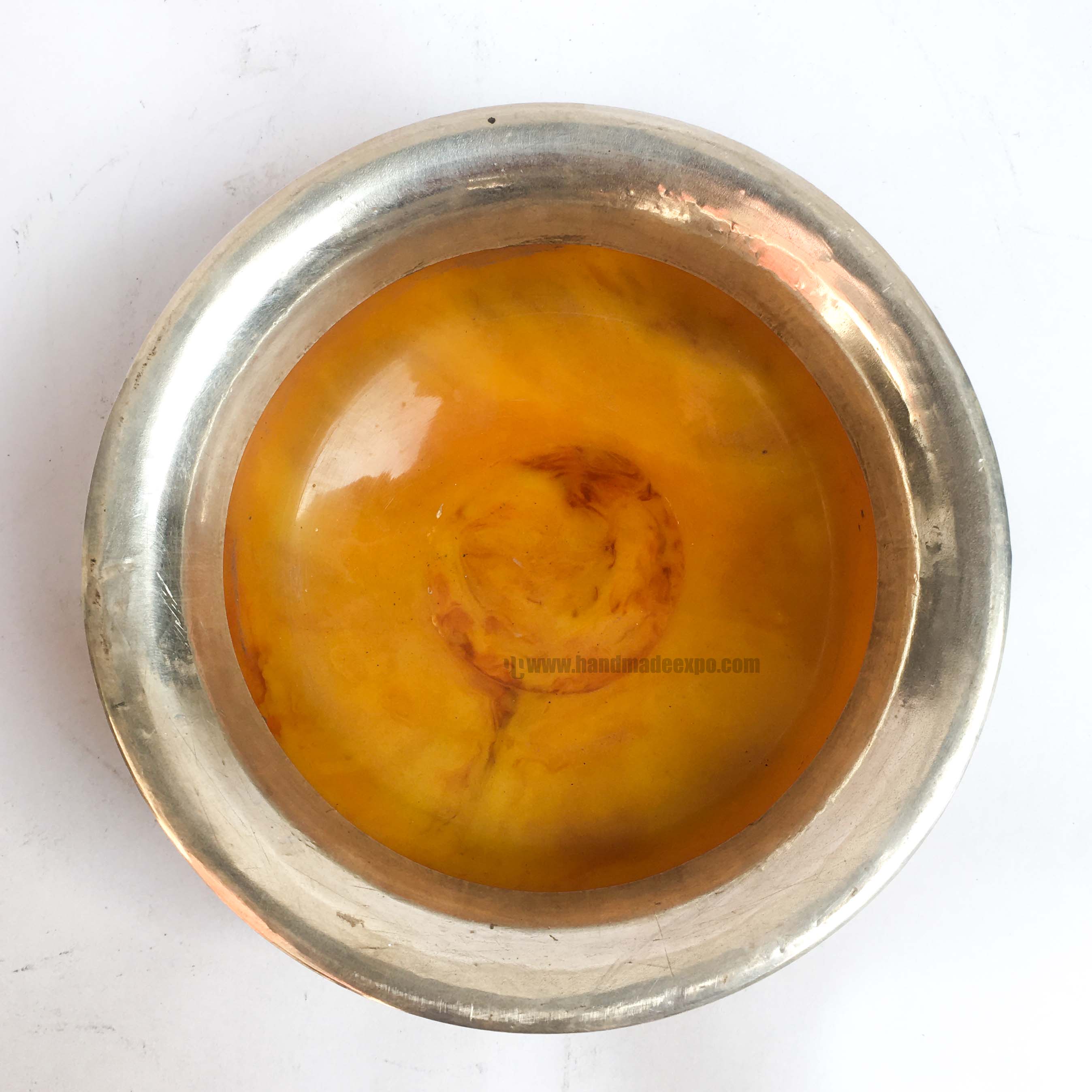 Imitation Amber Offering Bowl With Silver And metal Setting
