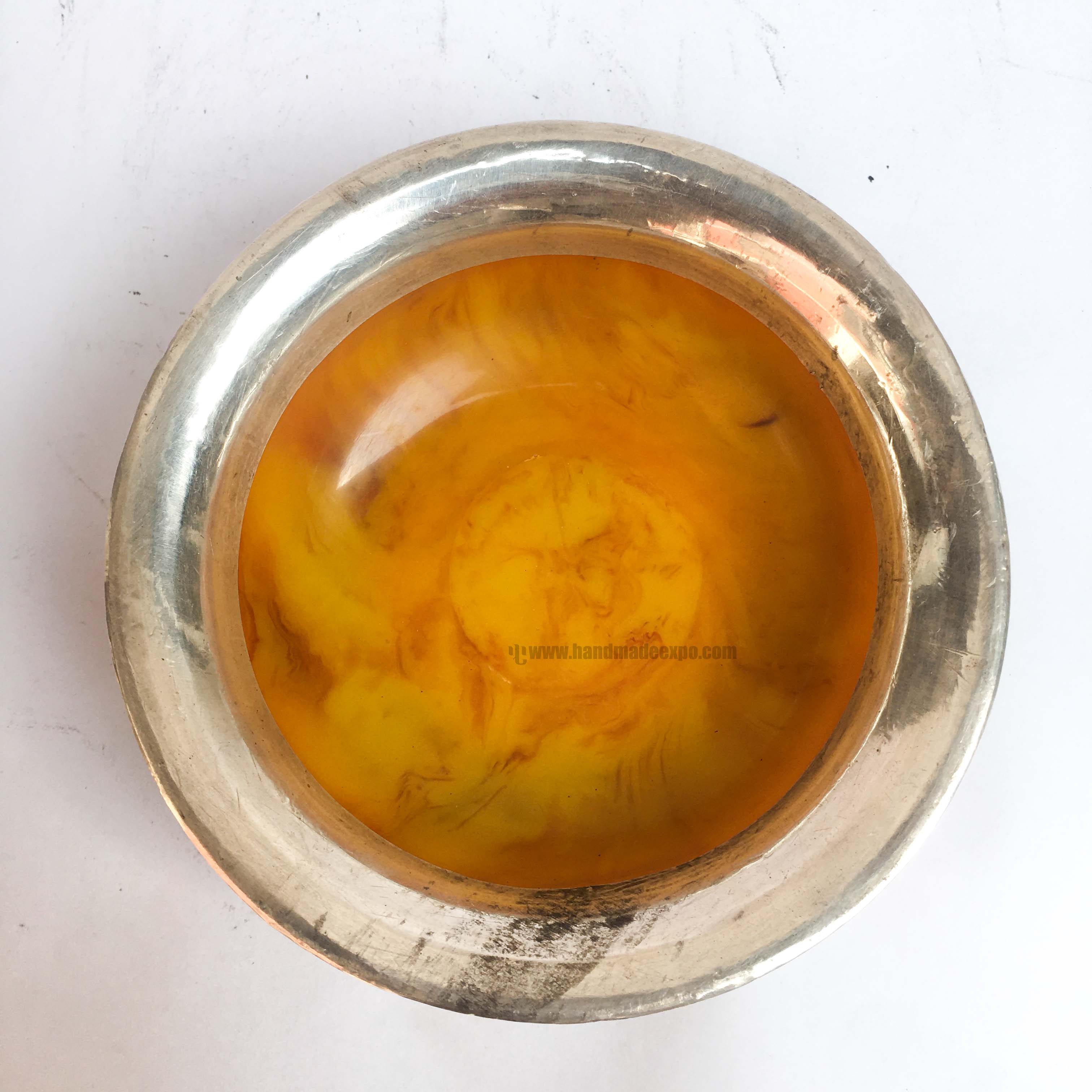Imitation Amber Offering Bowl With Silver And metal Setting
