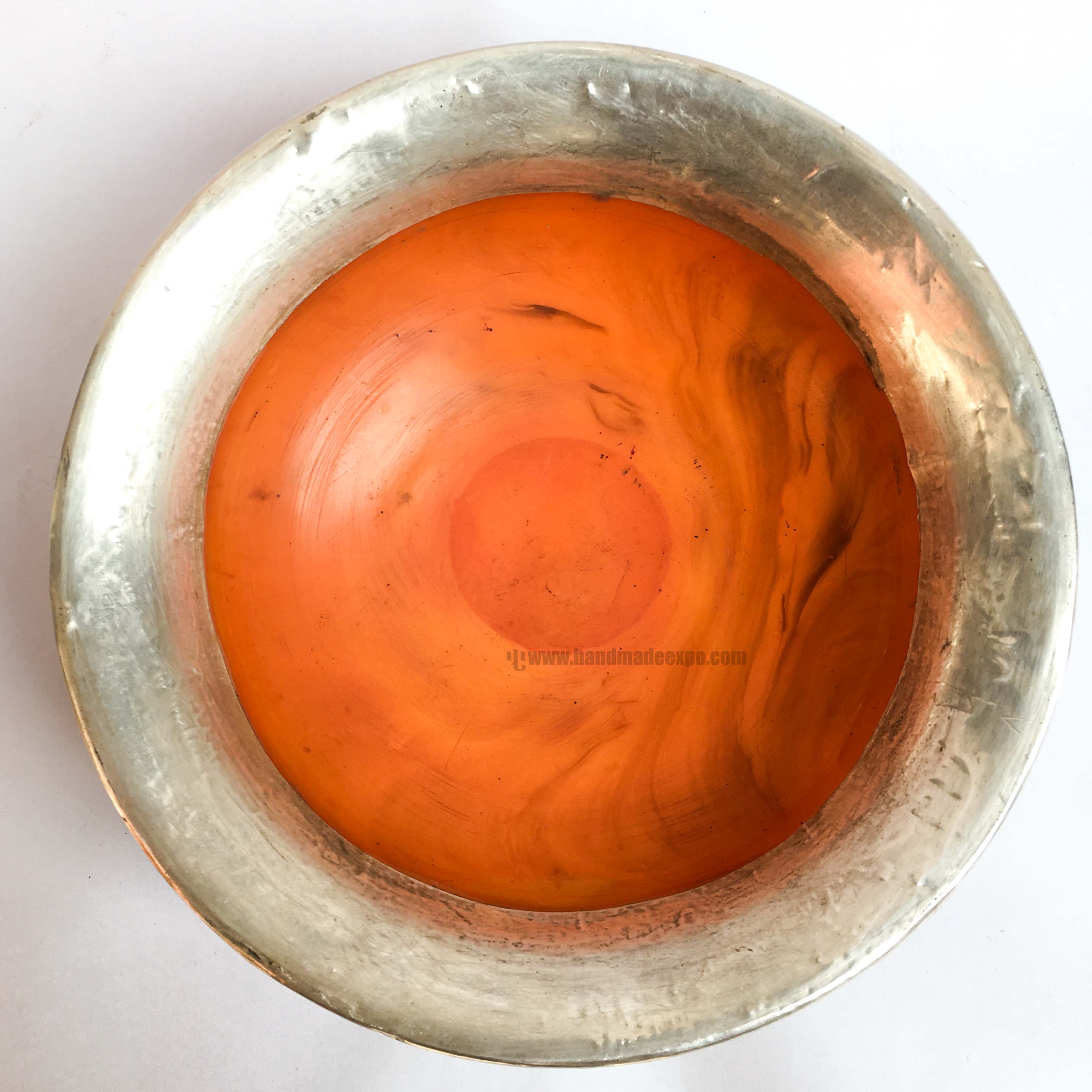 Large Imitation Amber Offering Bowl With Silver And metal Setting
