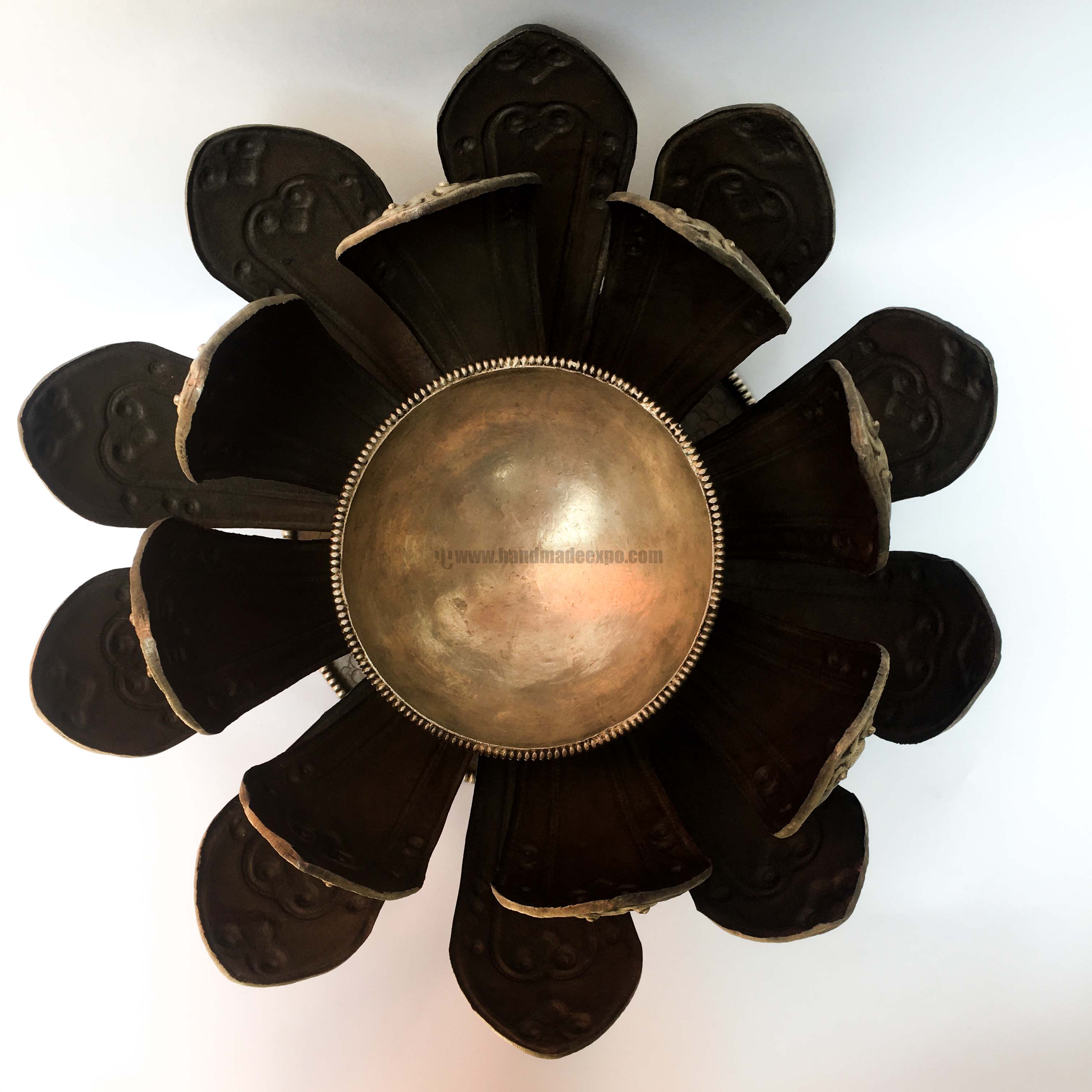 Hand Beaten Metal Incense Burner Lotus Flower Design, chocolate Oxidized