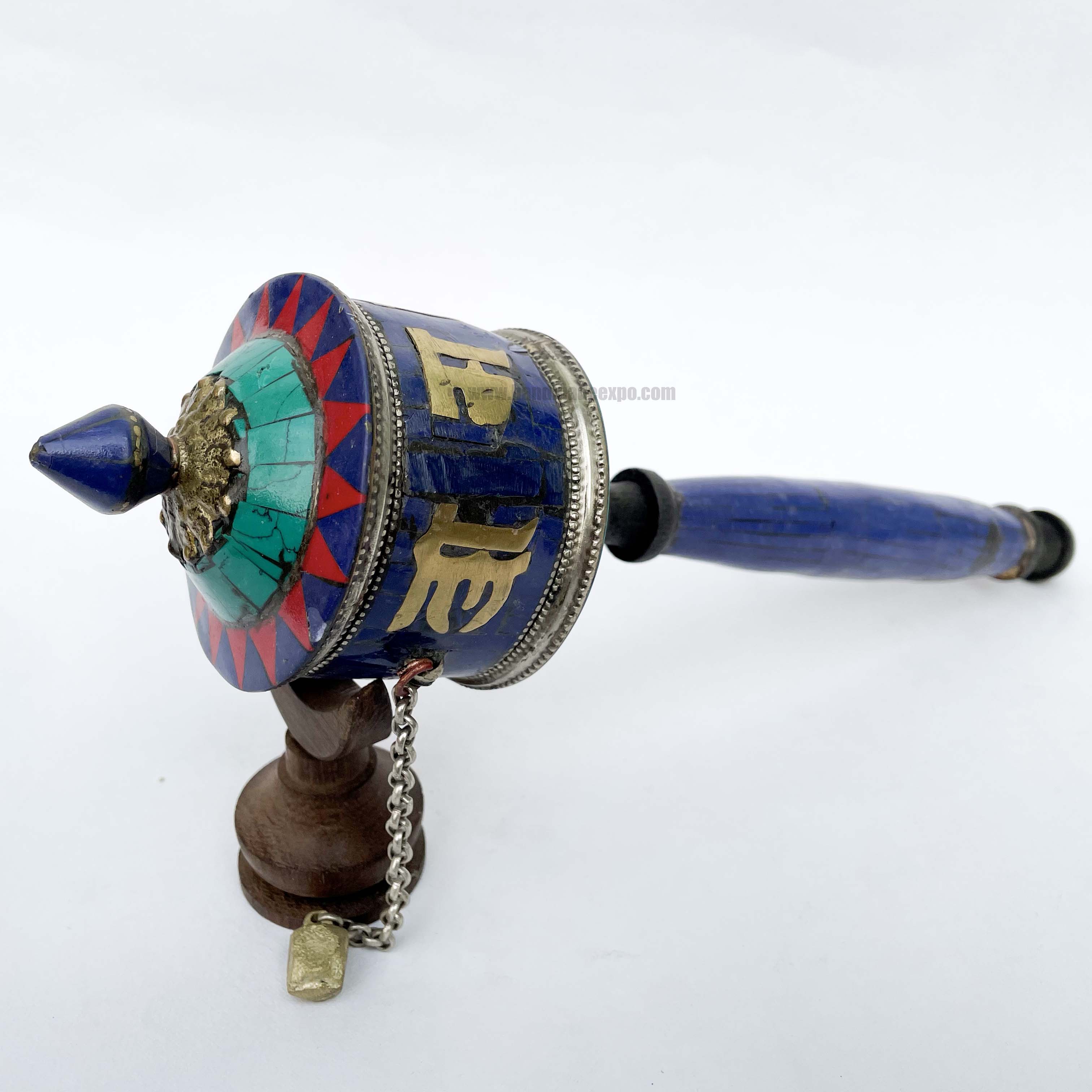 Brass Hand Held With Mantra Prayer Wheel, blue Color