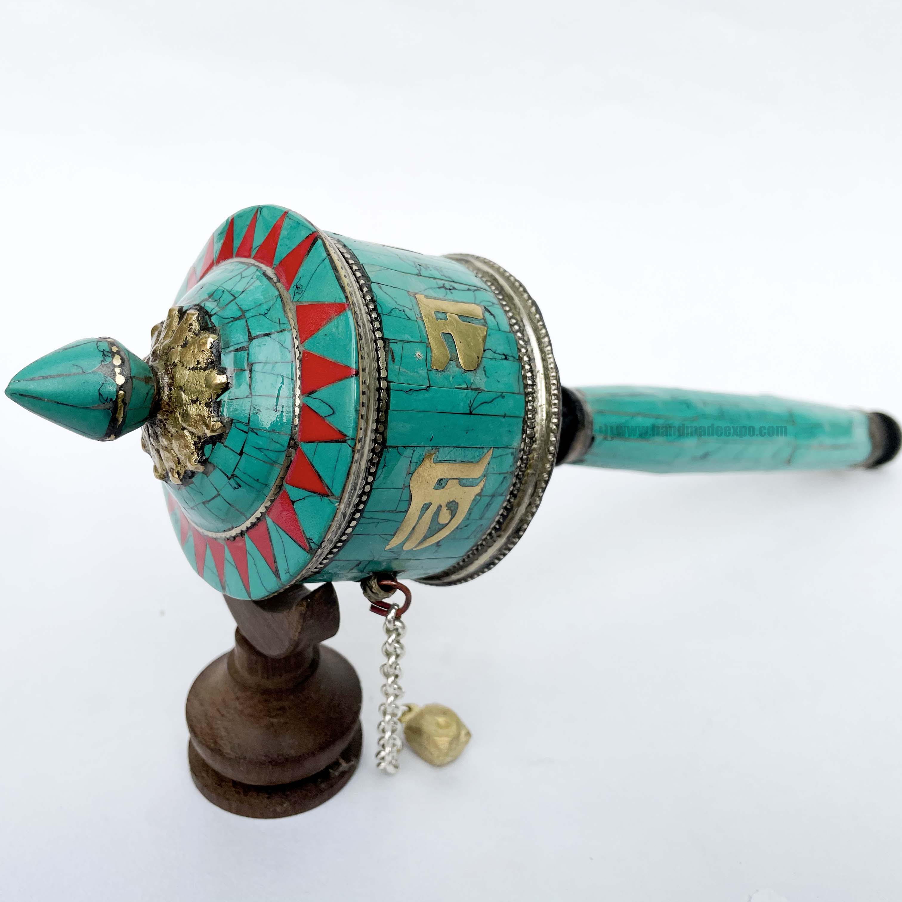 Brass Hand Held With Mantra Prayer Wheel, blue Color