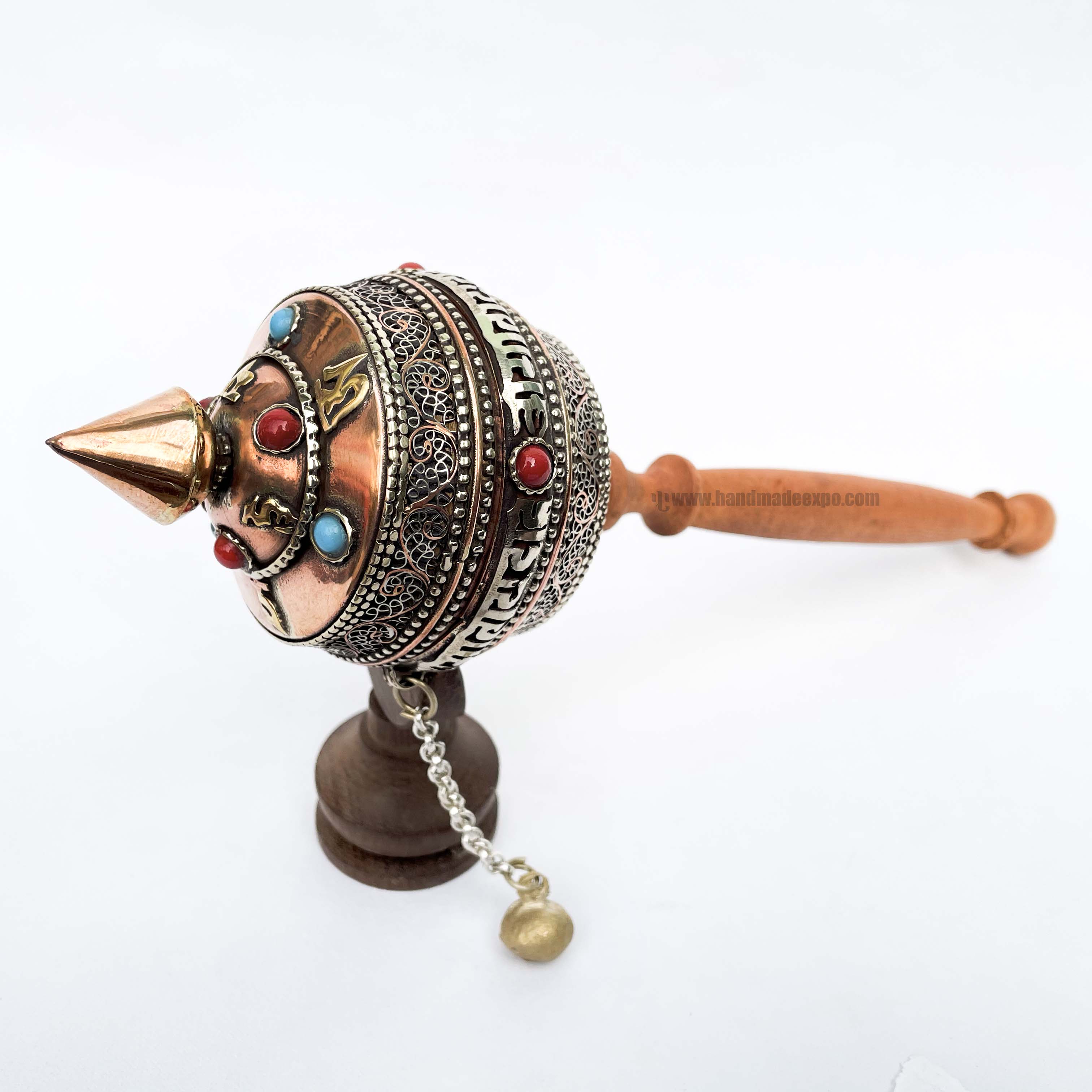 Sikku Brass Hand Held With Mantra Prayer Wheel, stone Setting