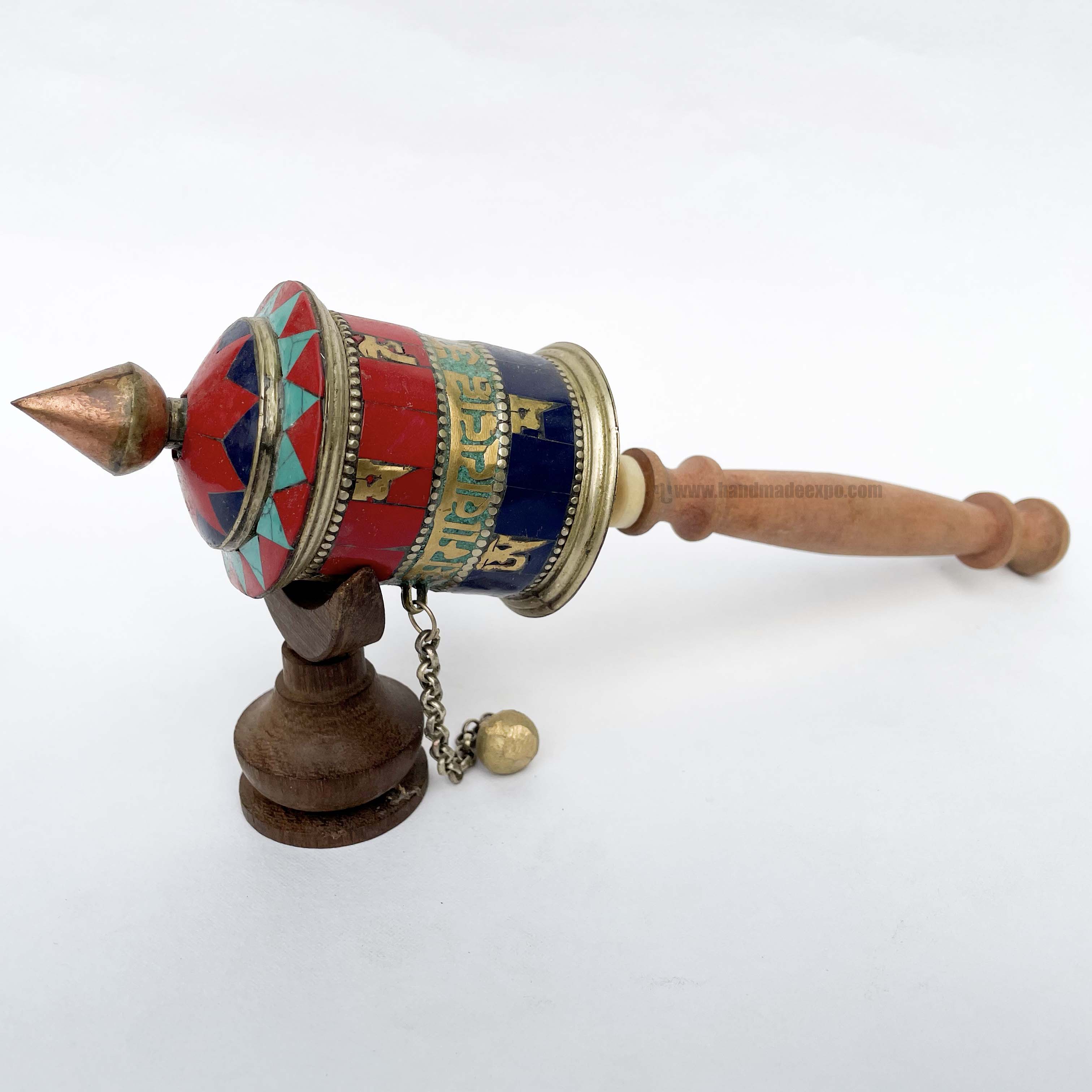 Brass Hand Held Prayer Wheel, red And Black Color