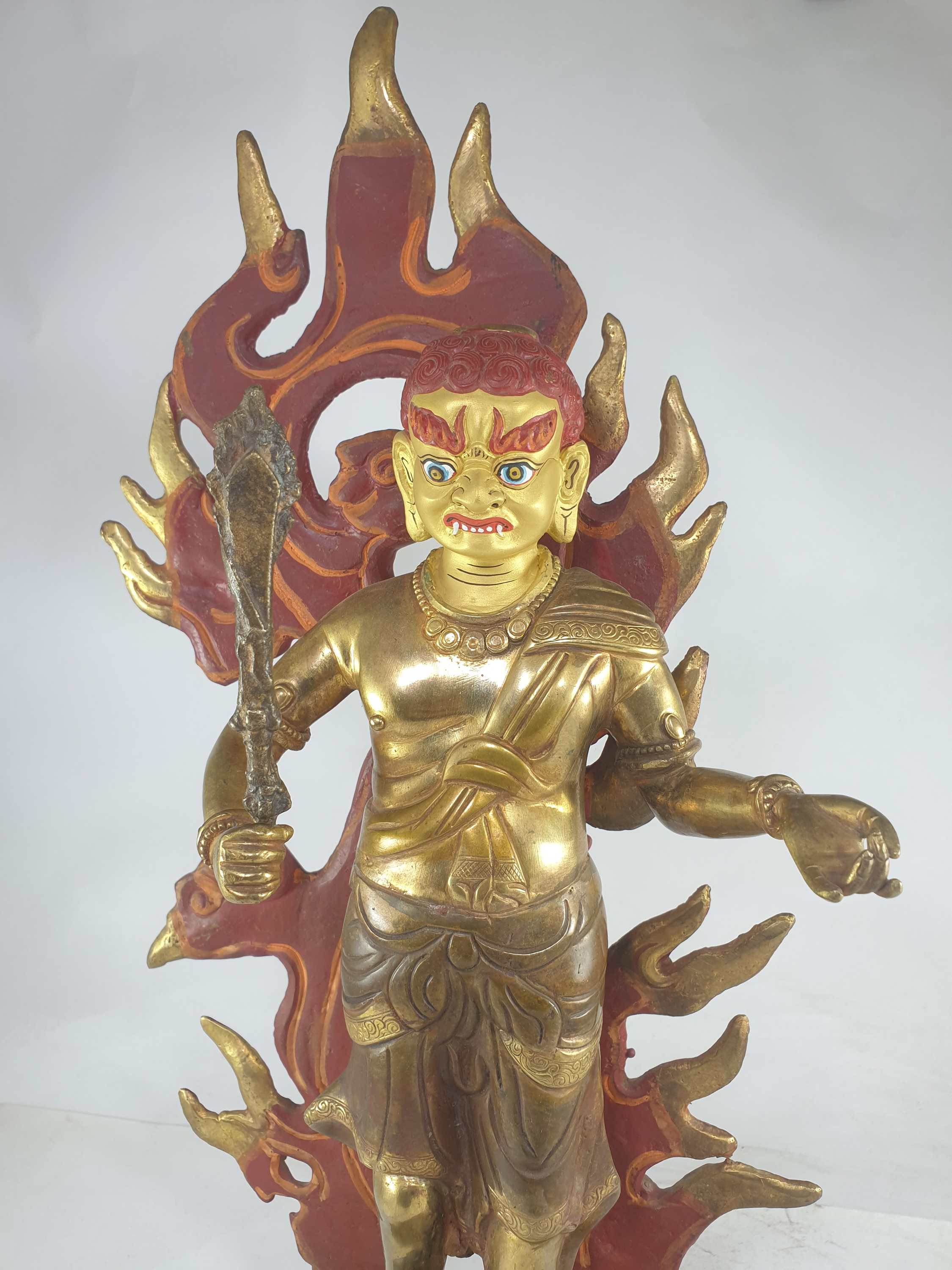 Buddhist Statue Of Achala Yamaraj partly Gold Plated, painted Face