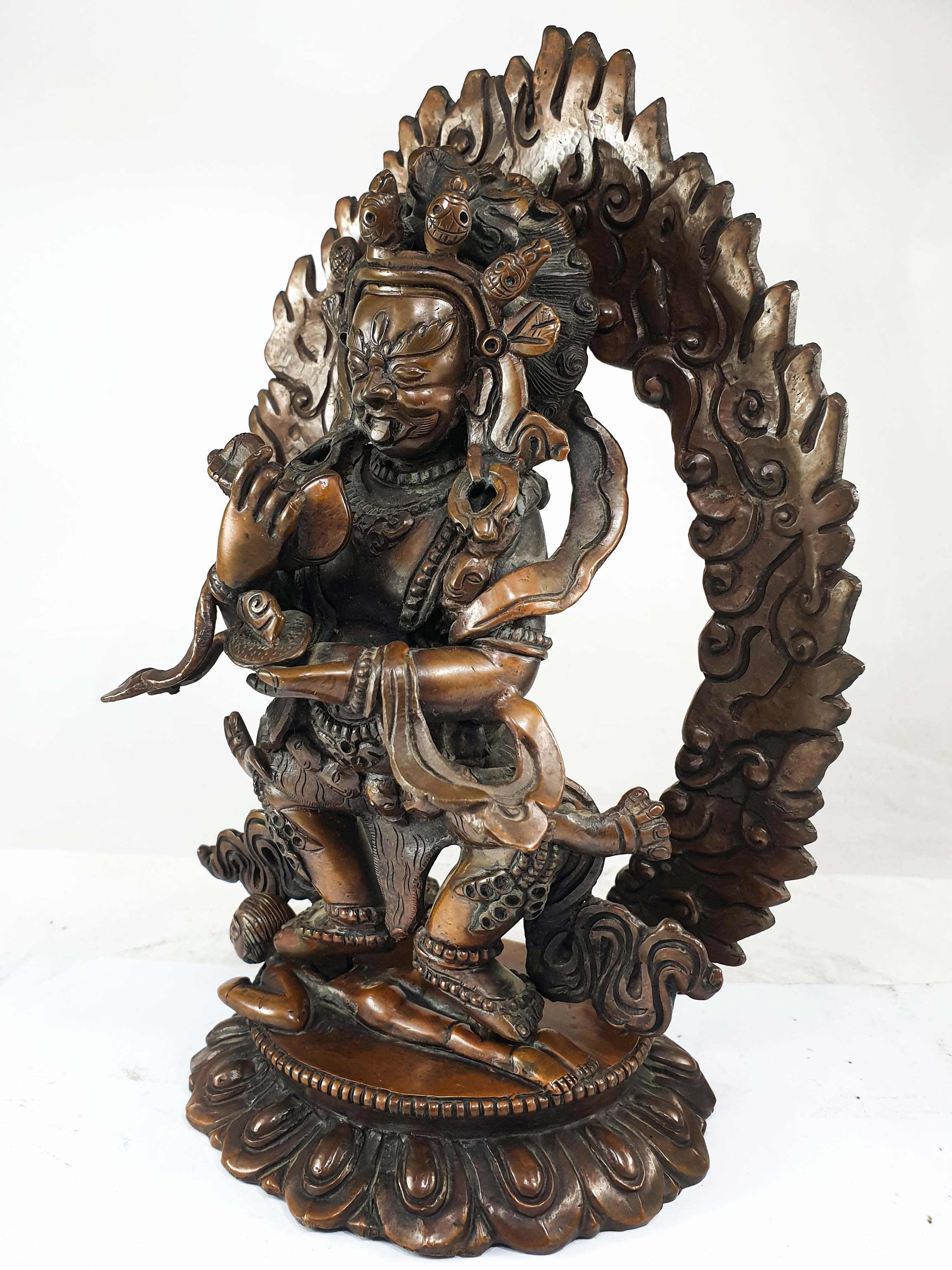 Buddhist Statue Of Mahakala 2 Arms, chocolate Oxidized