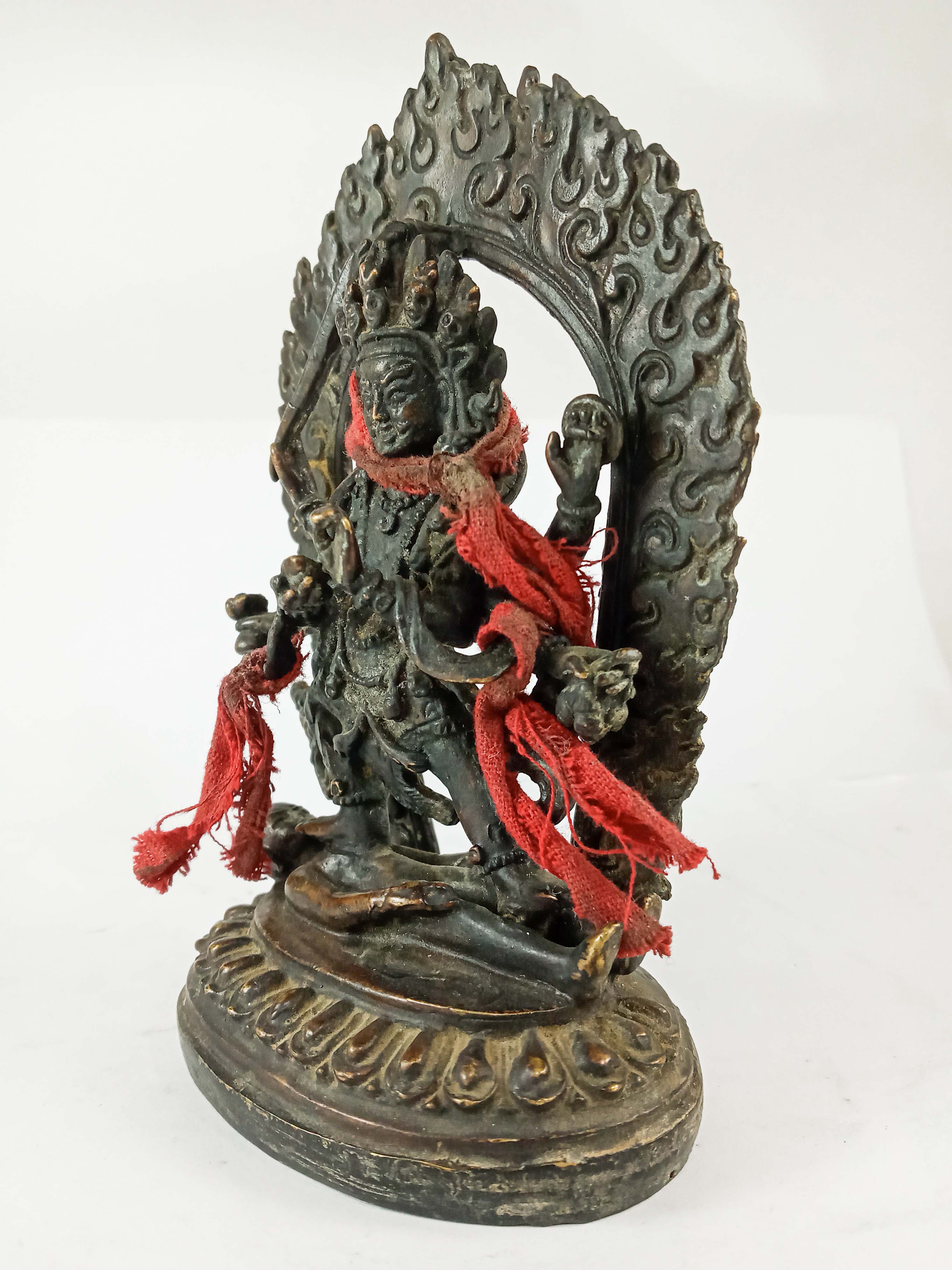 Buddhist Statue Of Mahakala Four Arms, antique Finishing