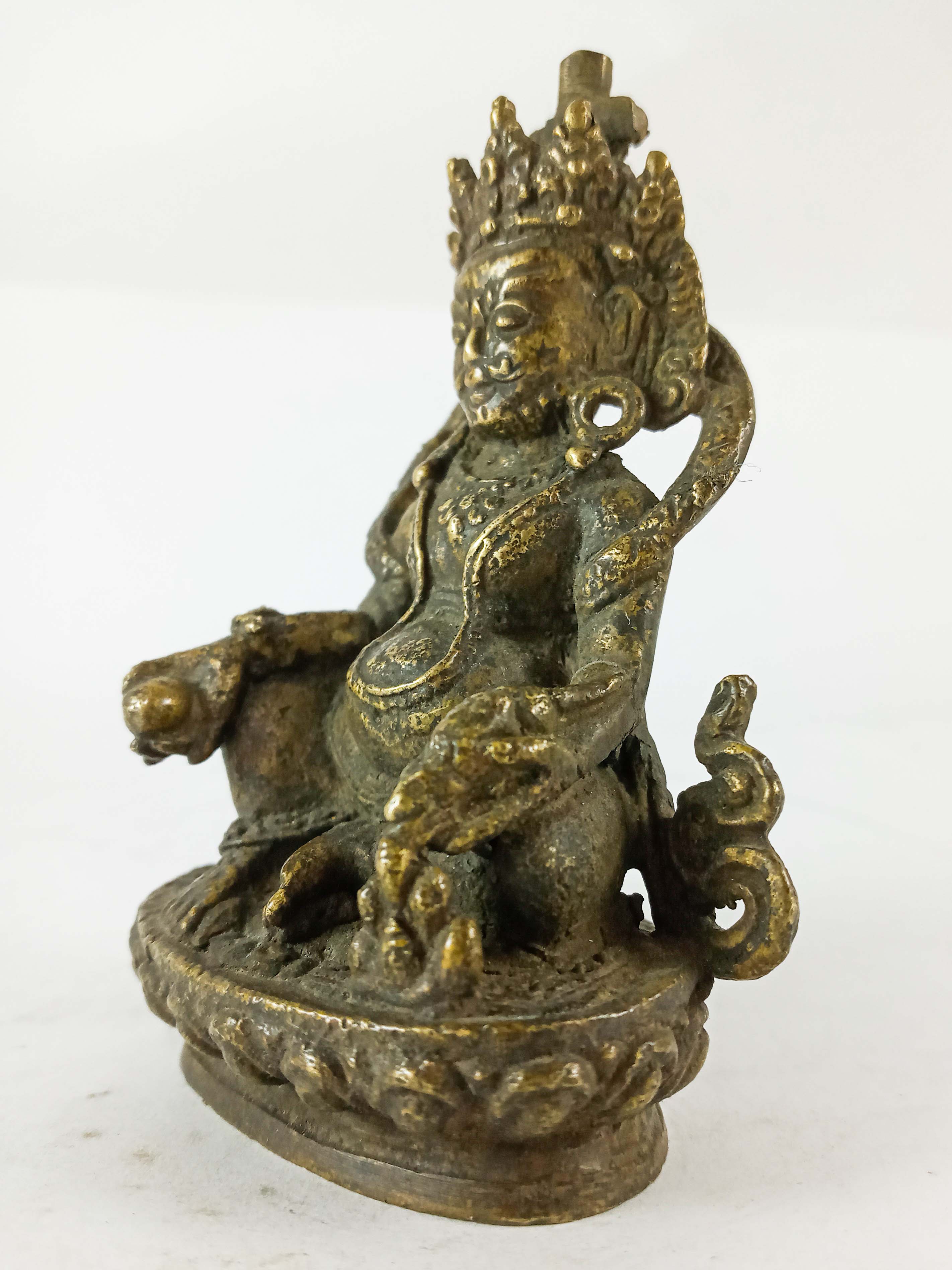 Buddhist Miniature Statue Of Yellow Jambhala, finishing: Antique