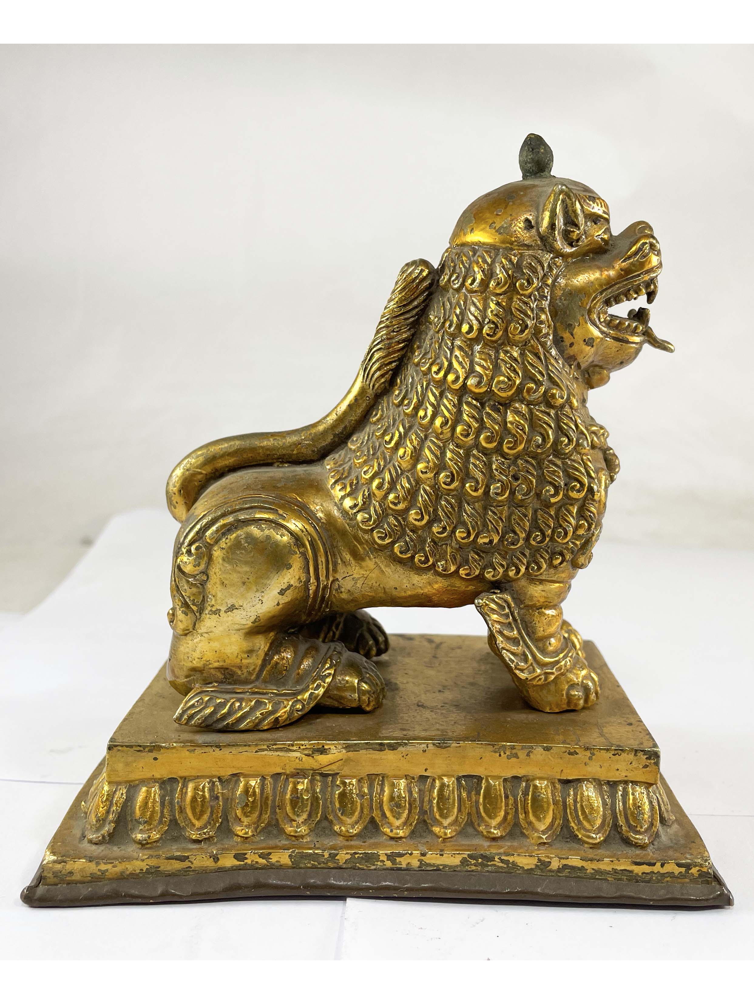 Temple Lion And Lioness Pair, full Fire Gold Plated