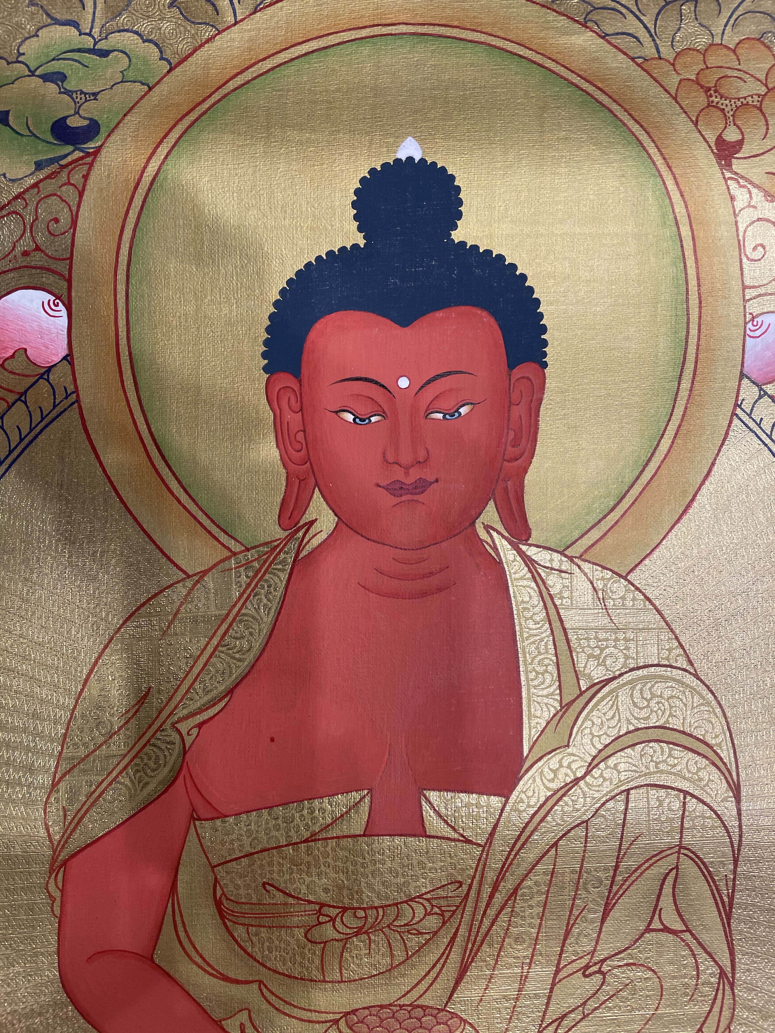 Buddhist Hand Painted Thangka Of Amitabha Buddha, real Gold, Lama`s Art
