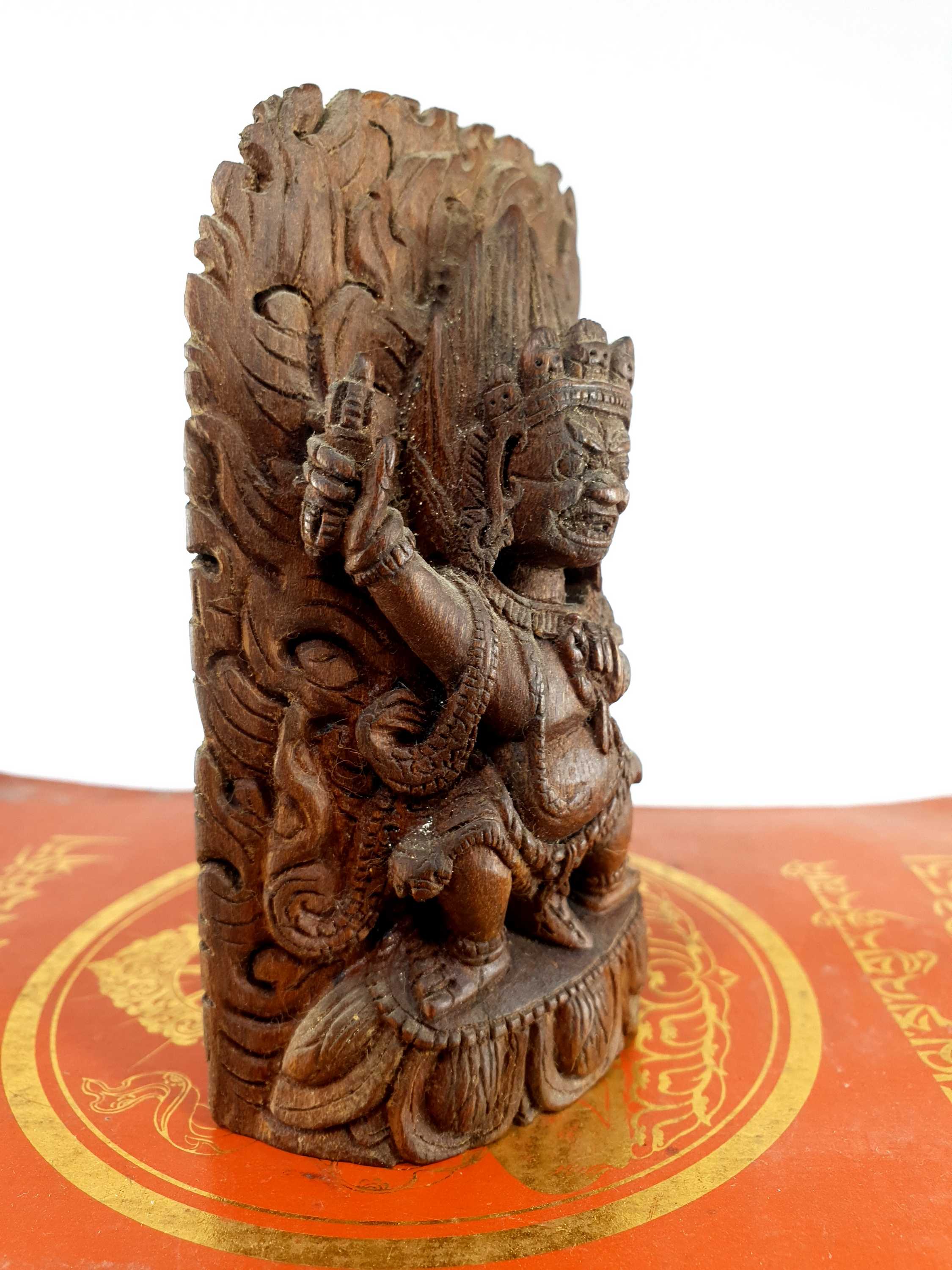 Statue Of Mahakala Of The Black Cloak, Wooden golden Michelia, hand Carved
