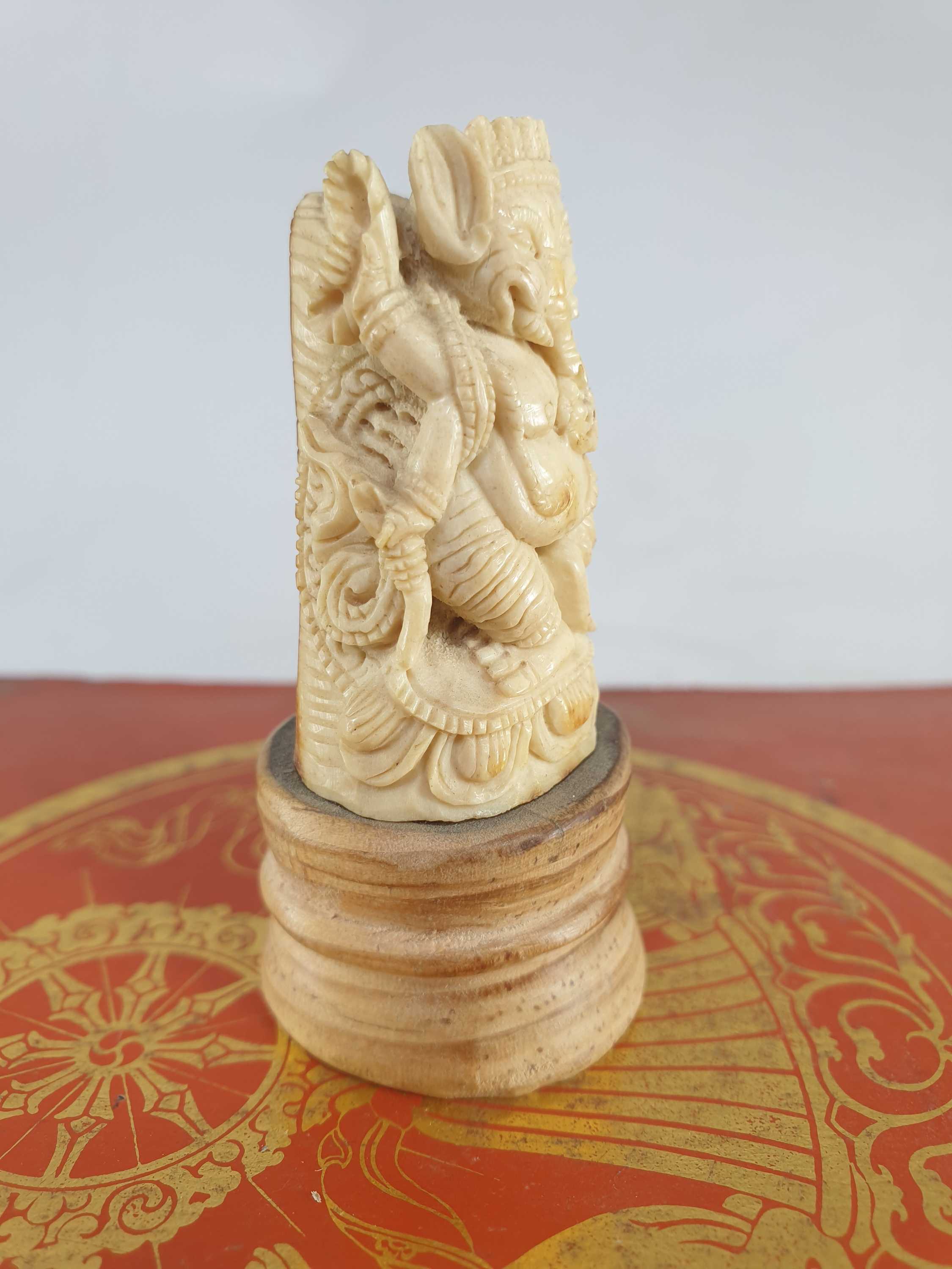 Buddhist Ganesh Carved In Yak Bone, On A Wooden Stand