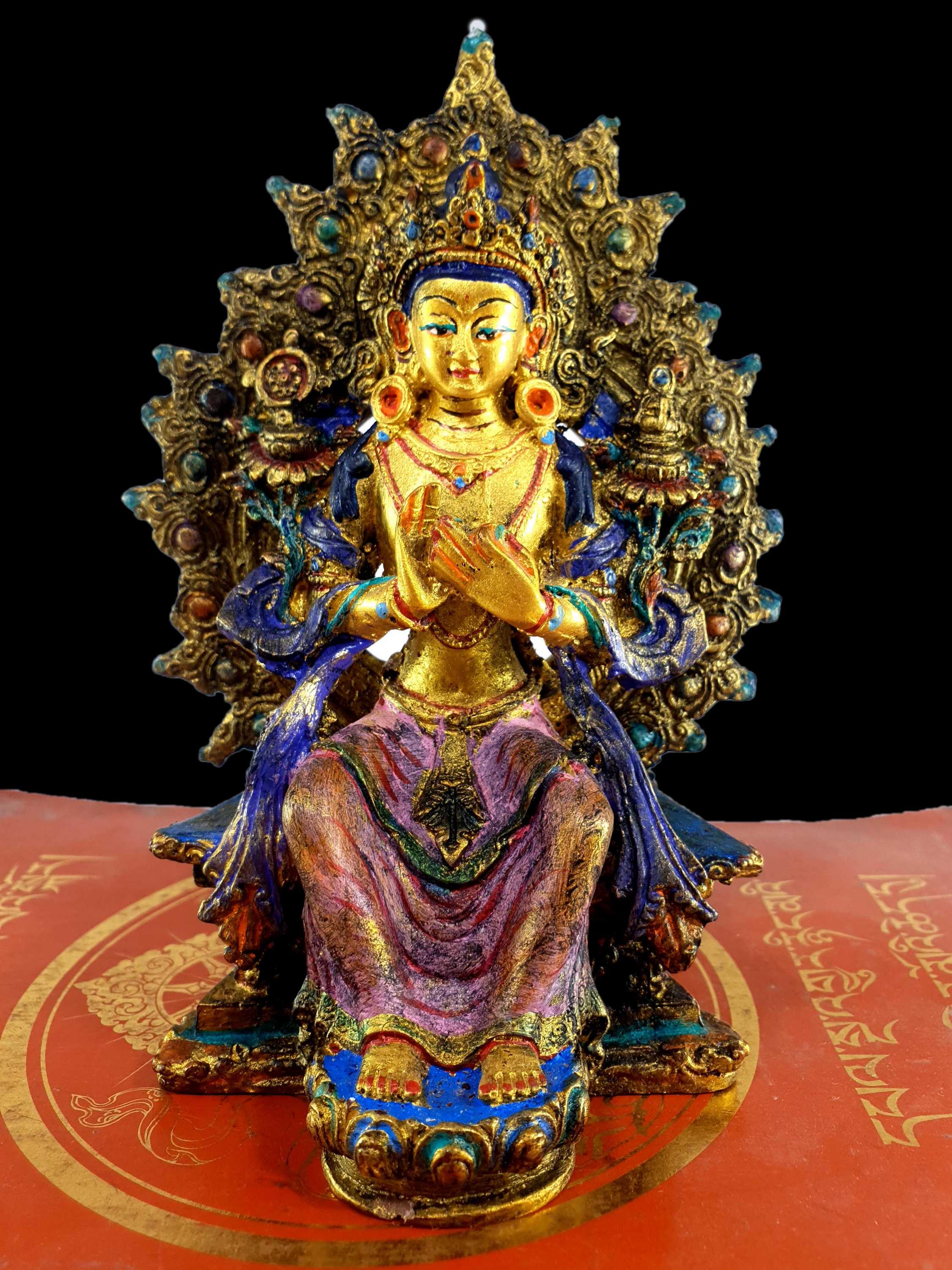 Resin Statue Of Maitreya Buddha traditional Color Painted, yellow, Blue