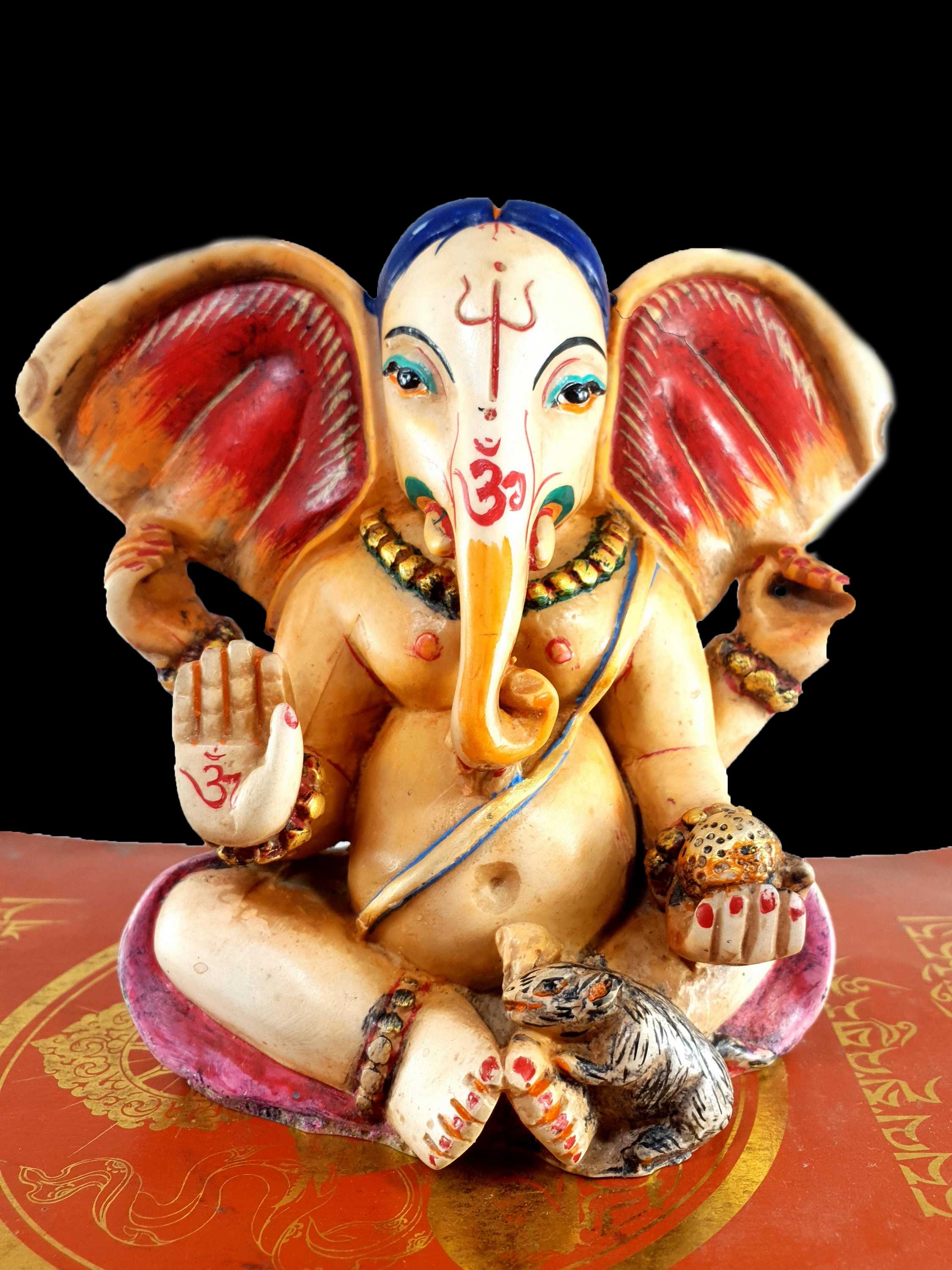 Resin Statue Of Ganesh traditional Color Painted, white Pink