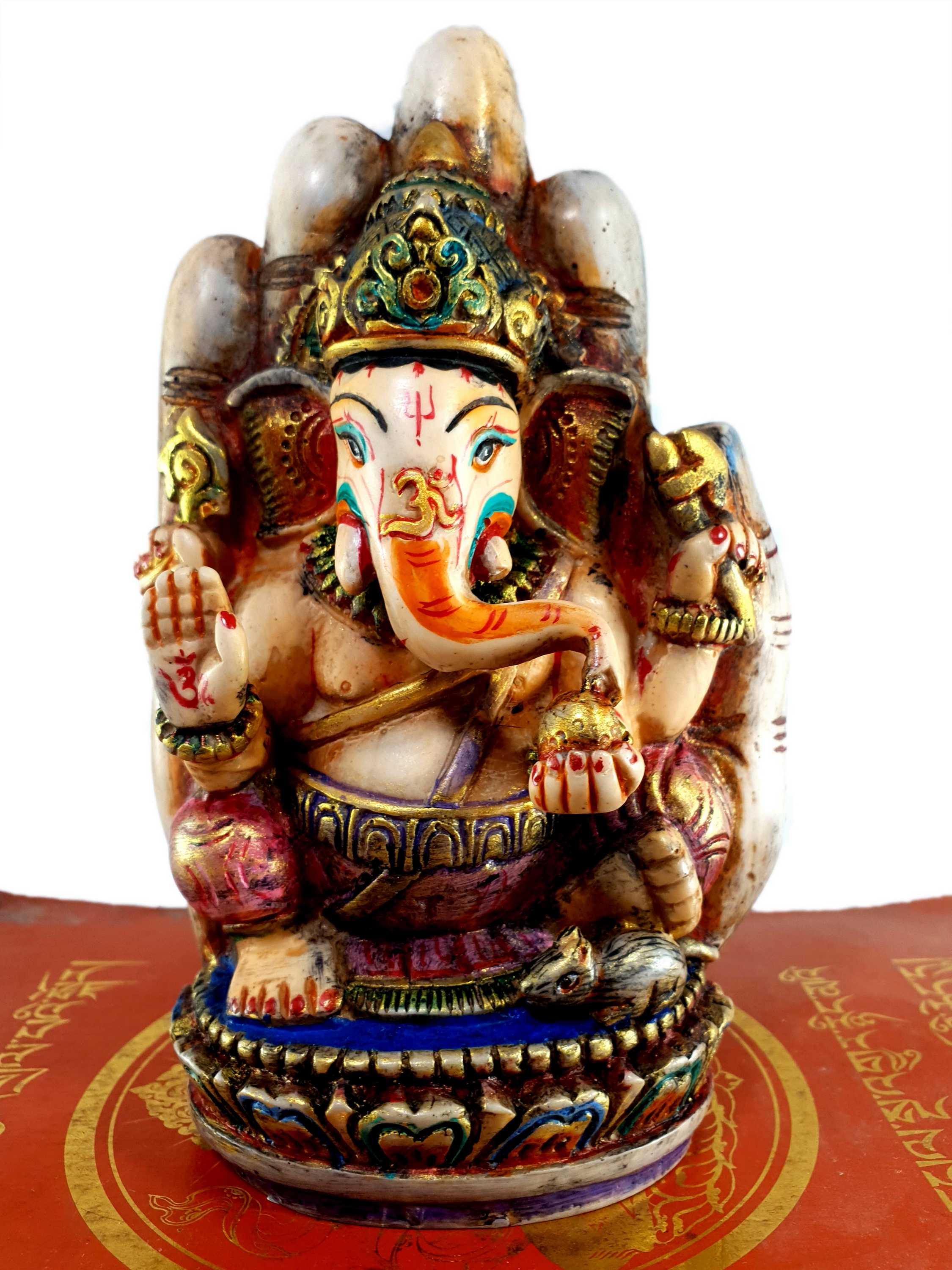 Resin Statue Of Ganesh traditional Color Painted, white And Blue