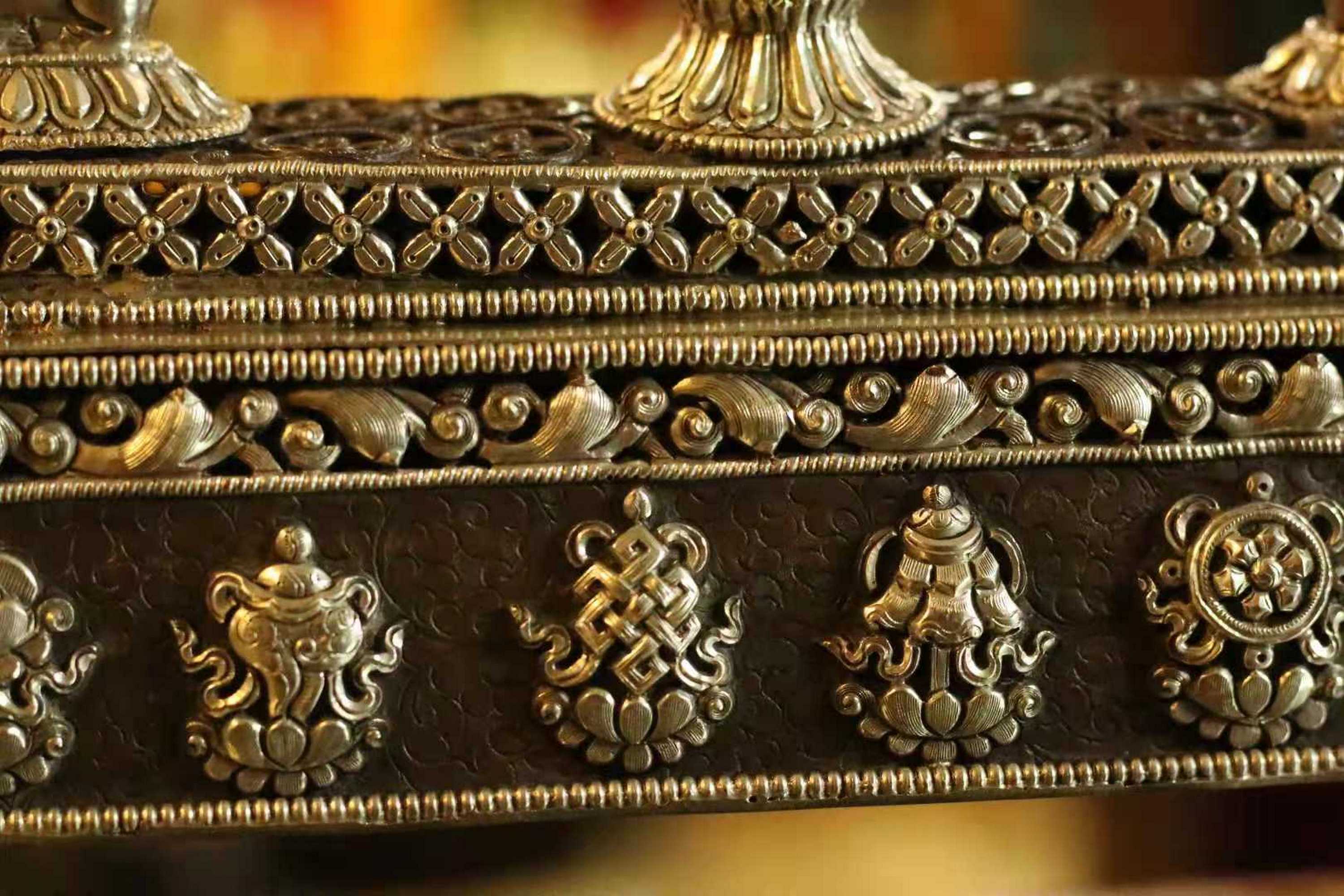 high Quality, Handmade Buddhist Incense Burner, With Ashtamangala Carving silver Plated, oxidized