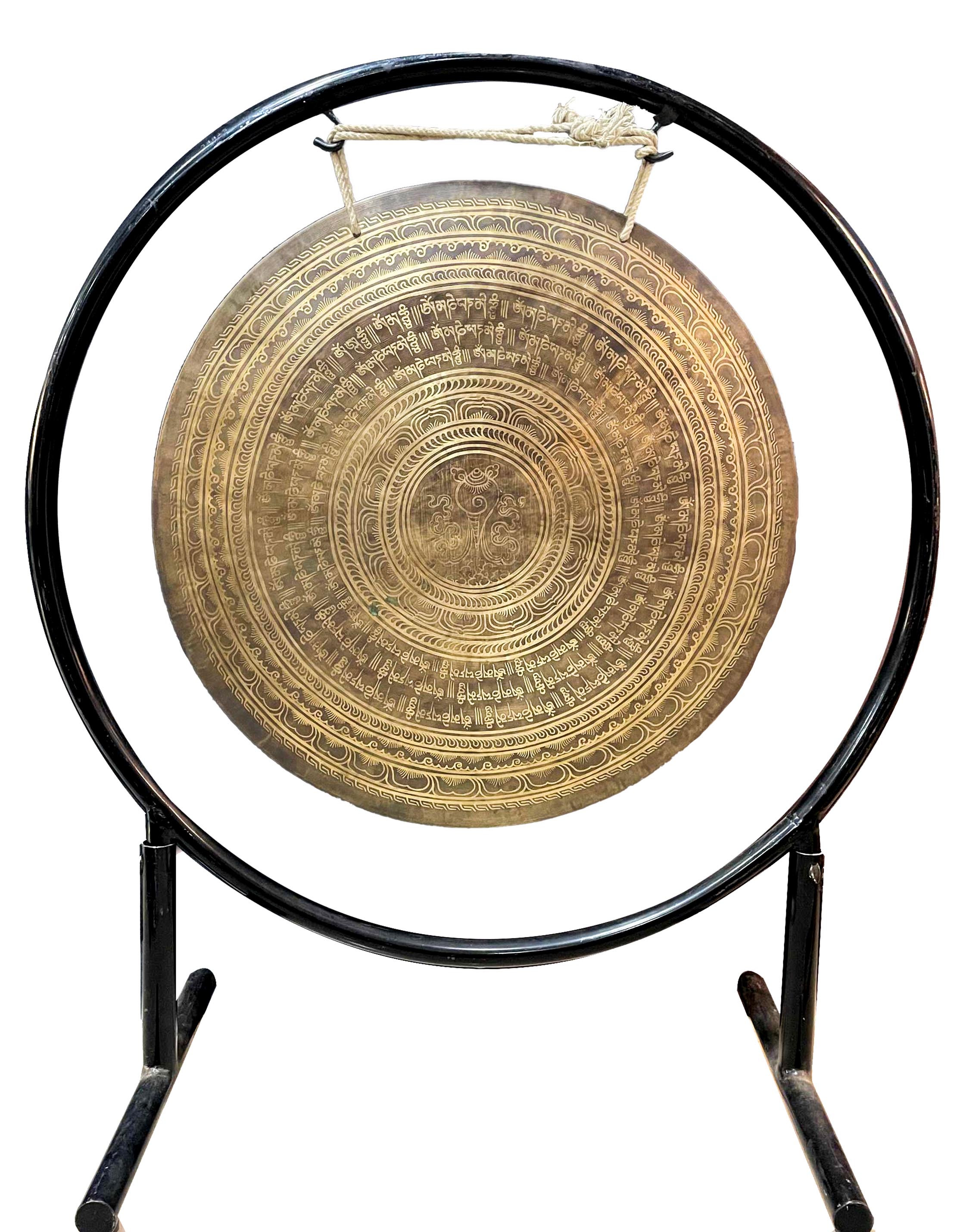 Tibetan Gong With Stand, conch Shell Etching, Gong Size 50 Cm, Gong Weight 3000