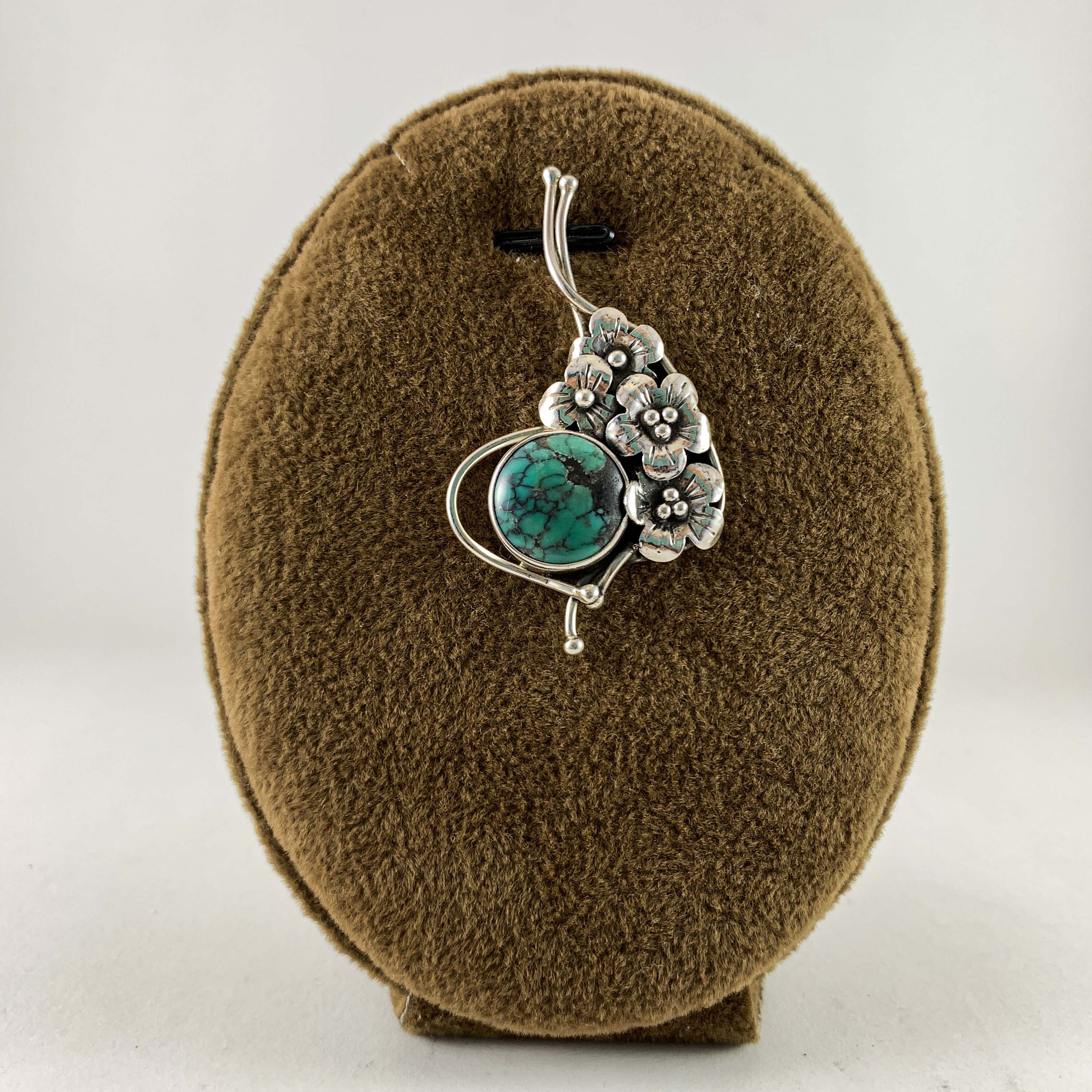 Designer Silver Turquoise Covered By Flowers Pendants