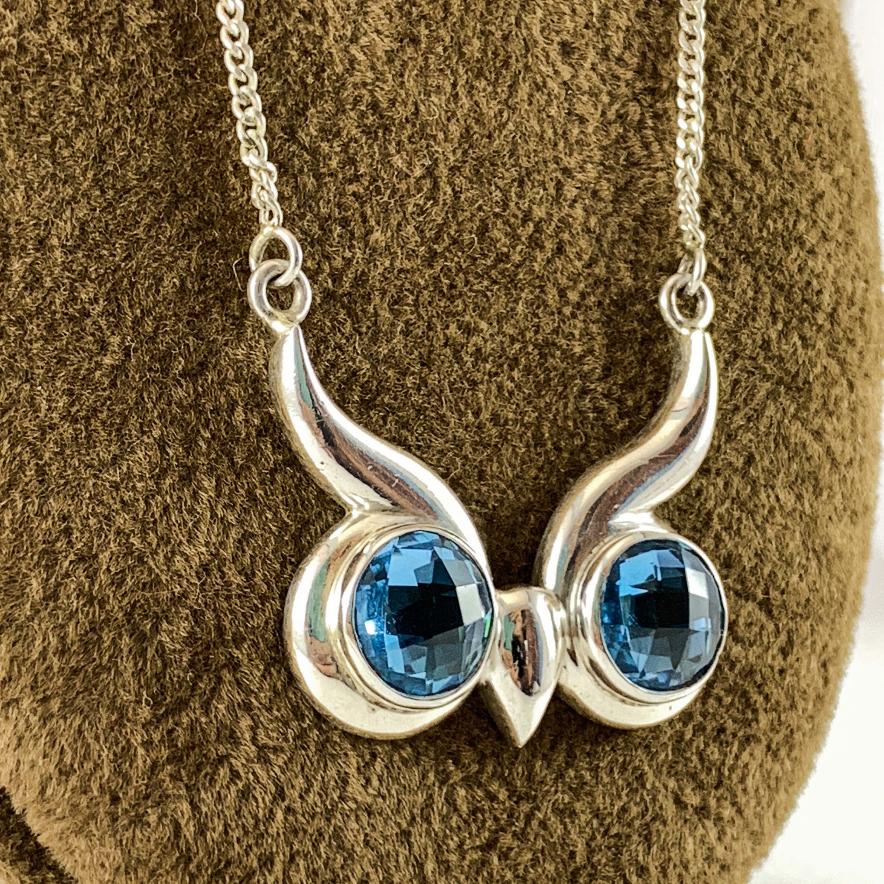 Designer Silver Blue Topaz Owl Head Pendants