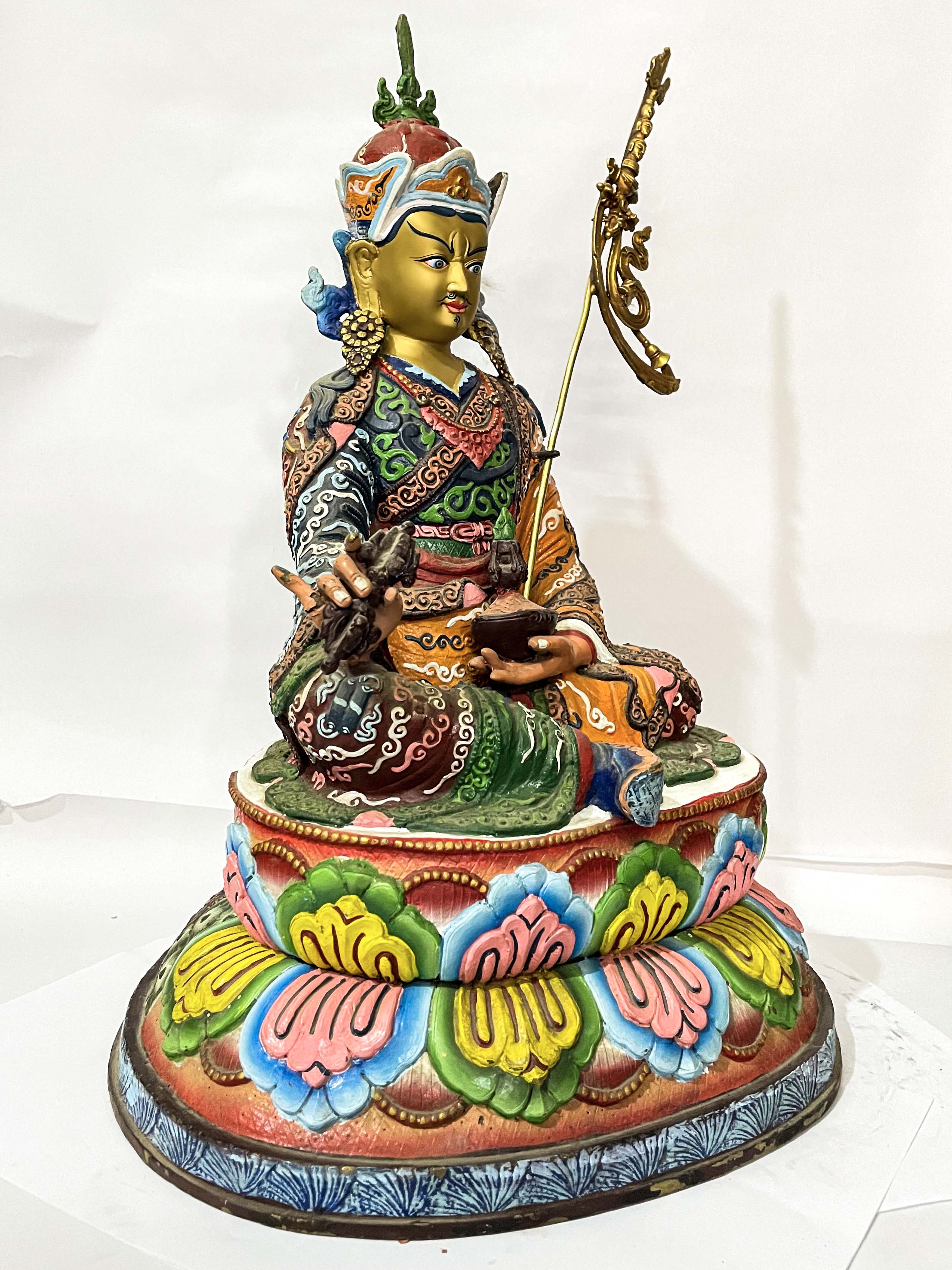 Buddhist Statue Of Padmasambhava, face Painted, Traditional Color