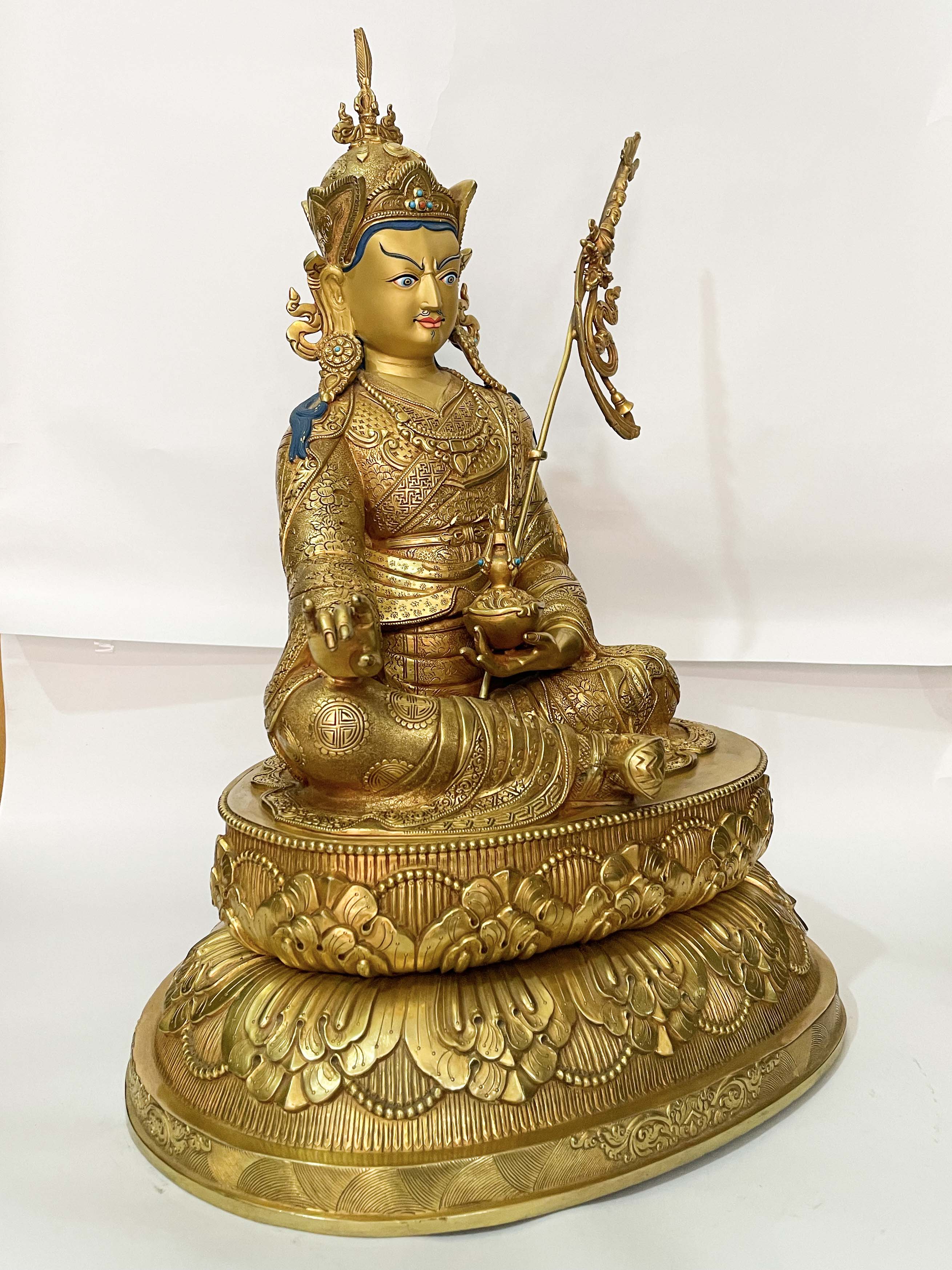 master Quality, Buddhist Statue Of Padmasambhava, full Gold Plated, Face Painted