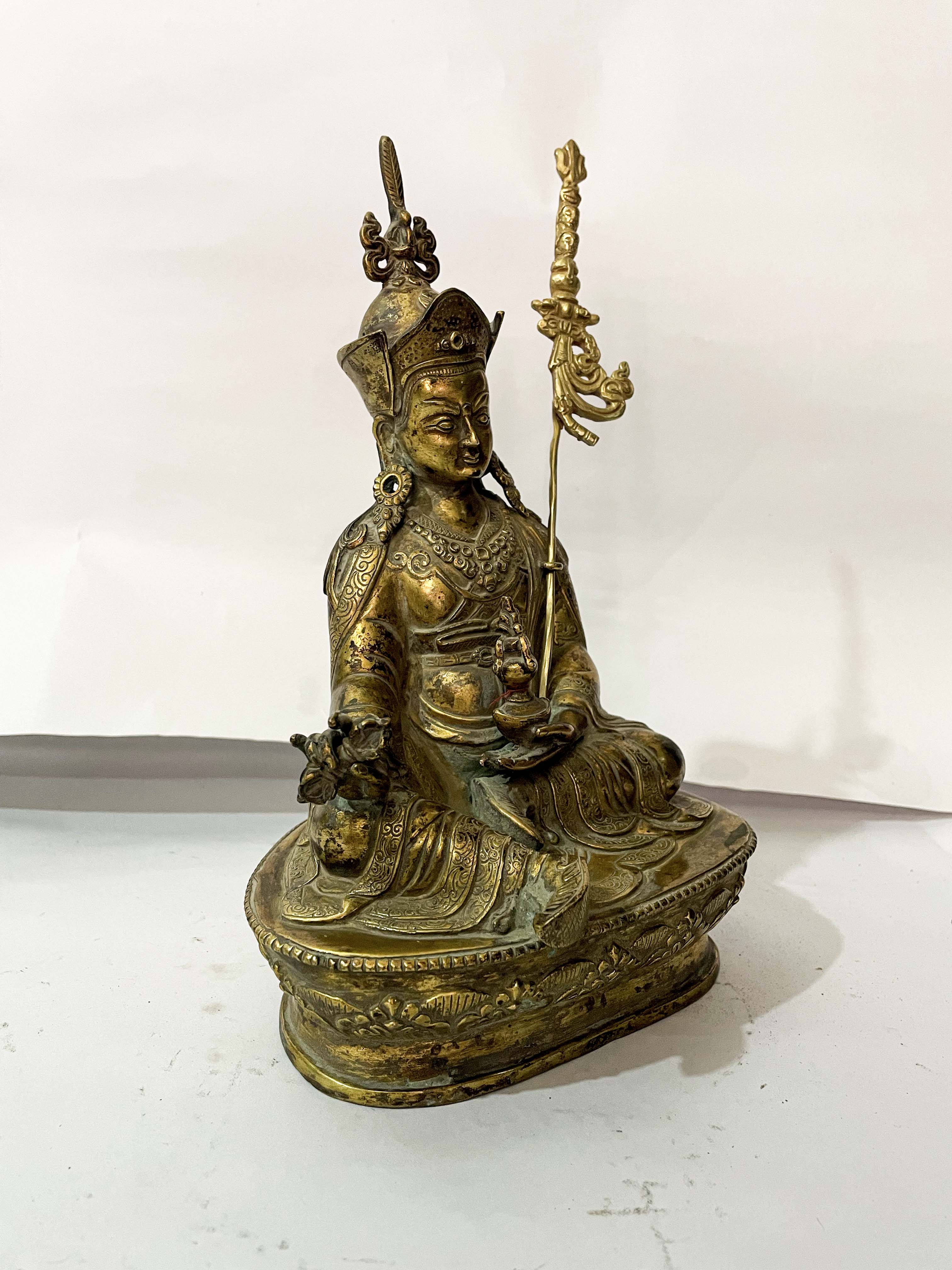 Buddhist Statue Of Padmasambhava, gold Plated, Antique