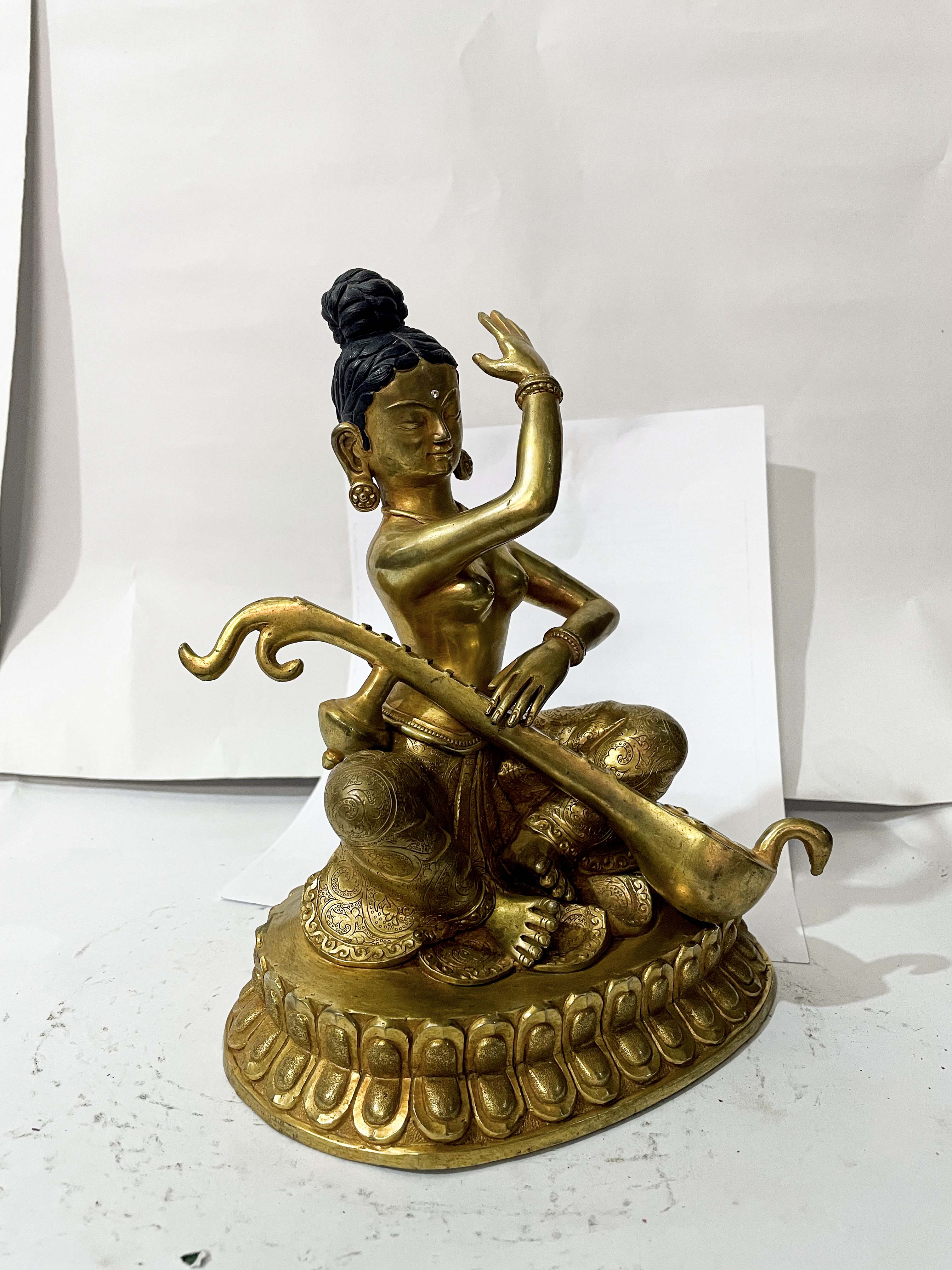 master Quality, Hq, Buddhist Statue Of Saraswati, full Gold Plated