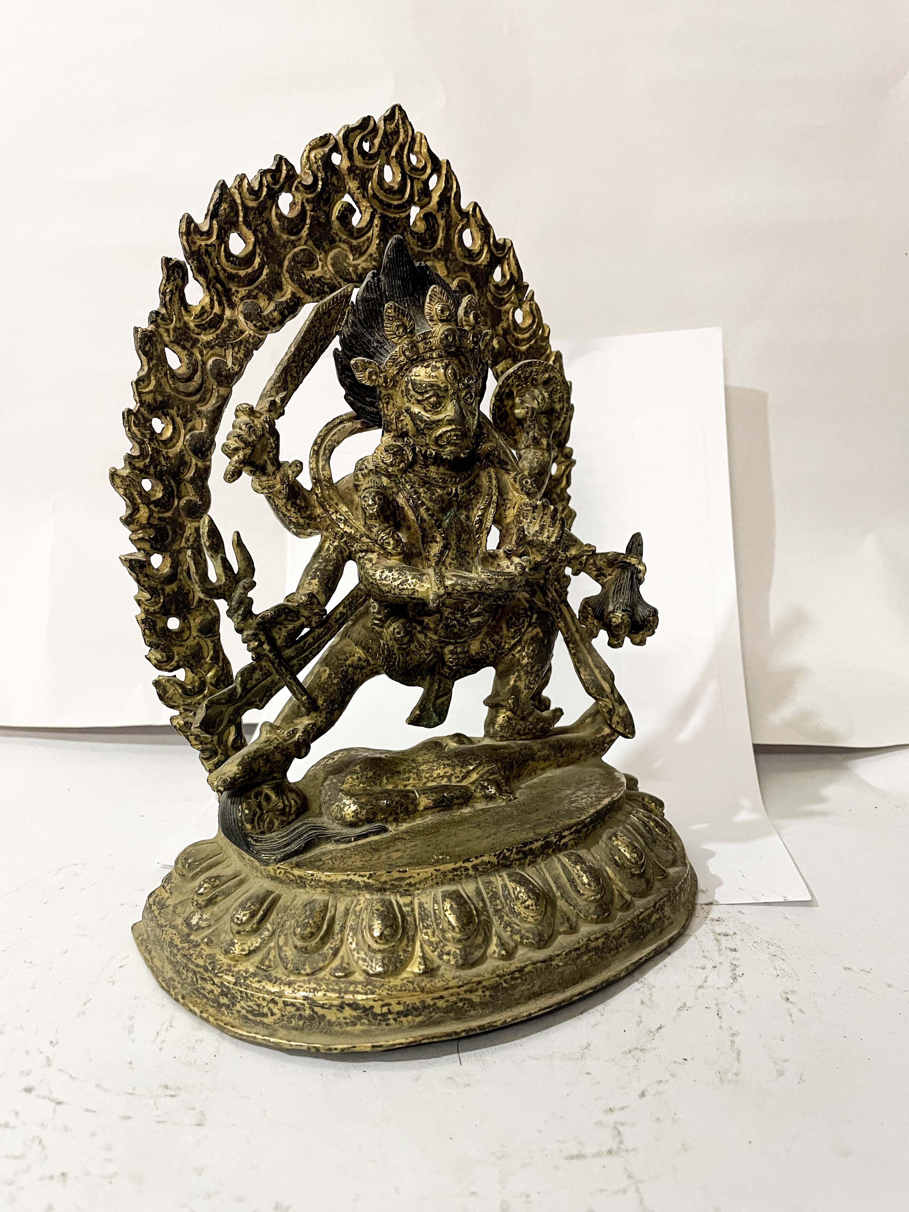 Hq, Buddhist Statue Of Akash Bhairav, gold Plated, Antique, rare Find