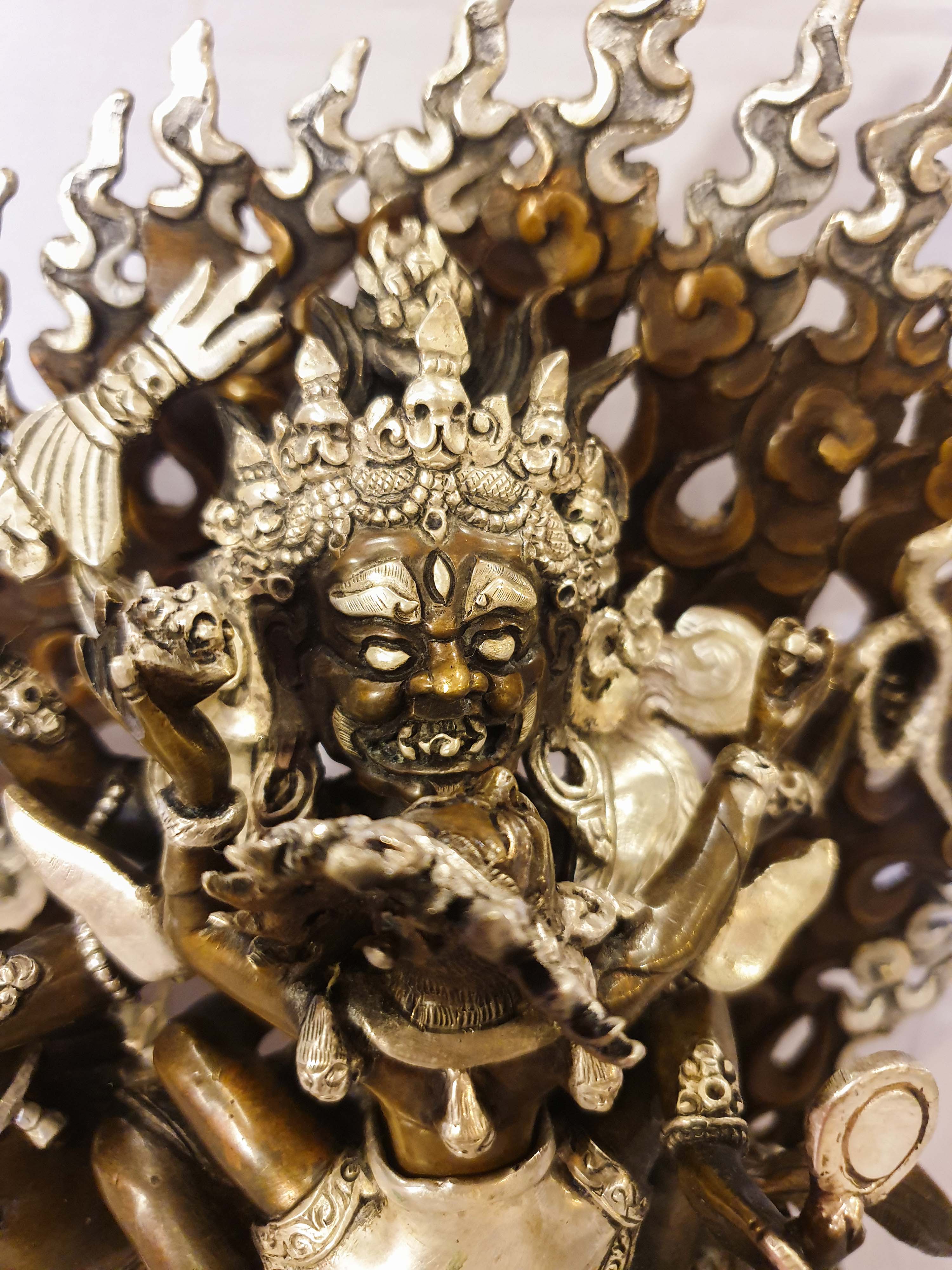 Buddhist Statue Of Tibetan Protector Deities, silver And Chocolate Oxidized