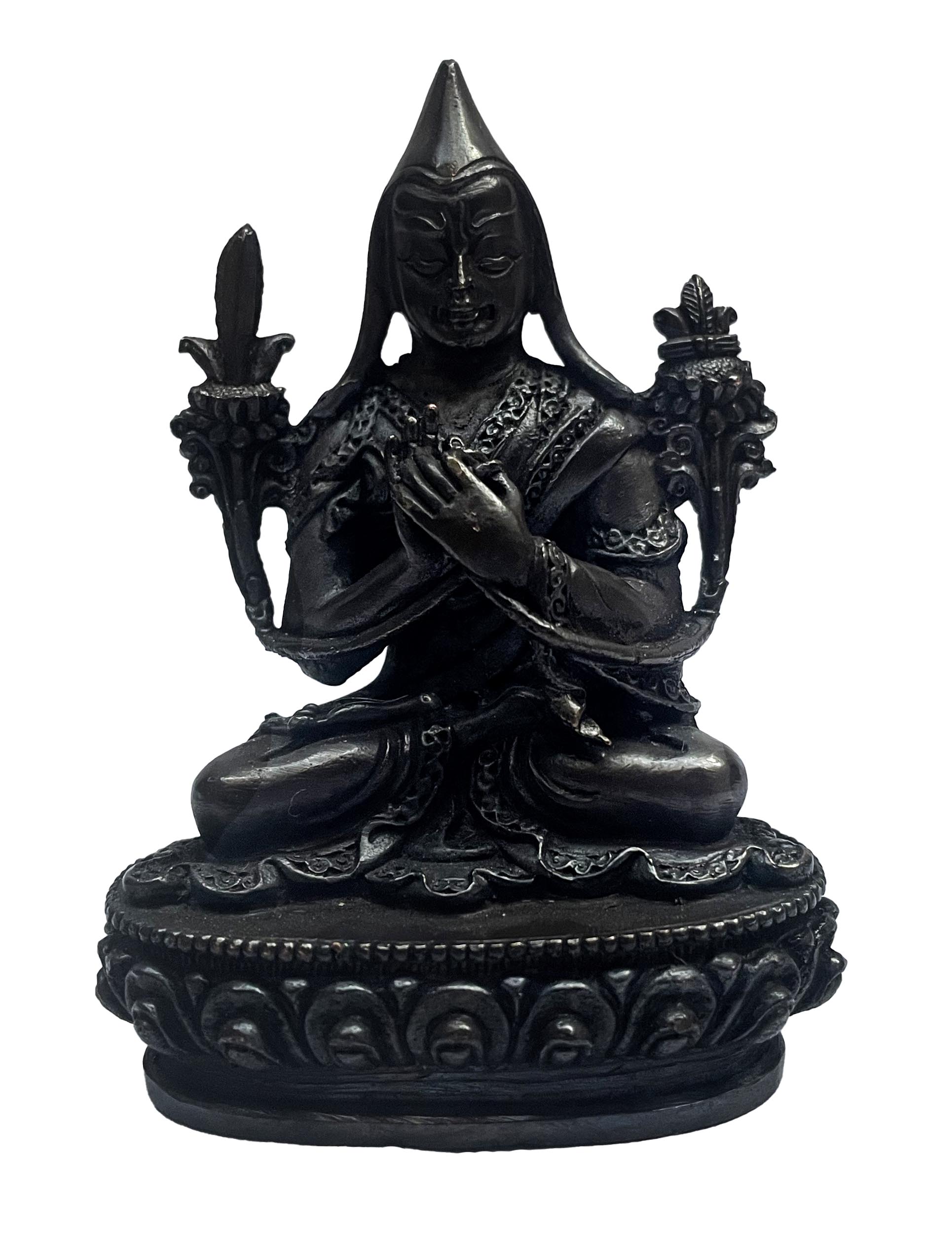Buddhist Miniature Statue Set Of Lama, black Oxidized