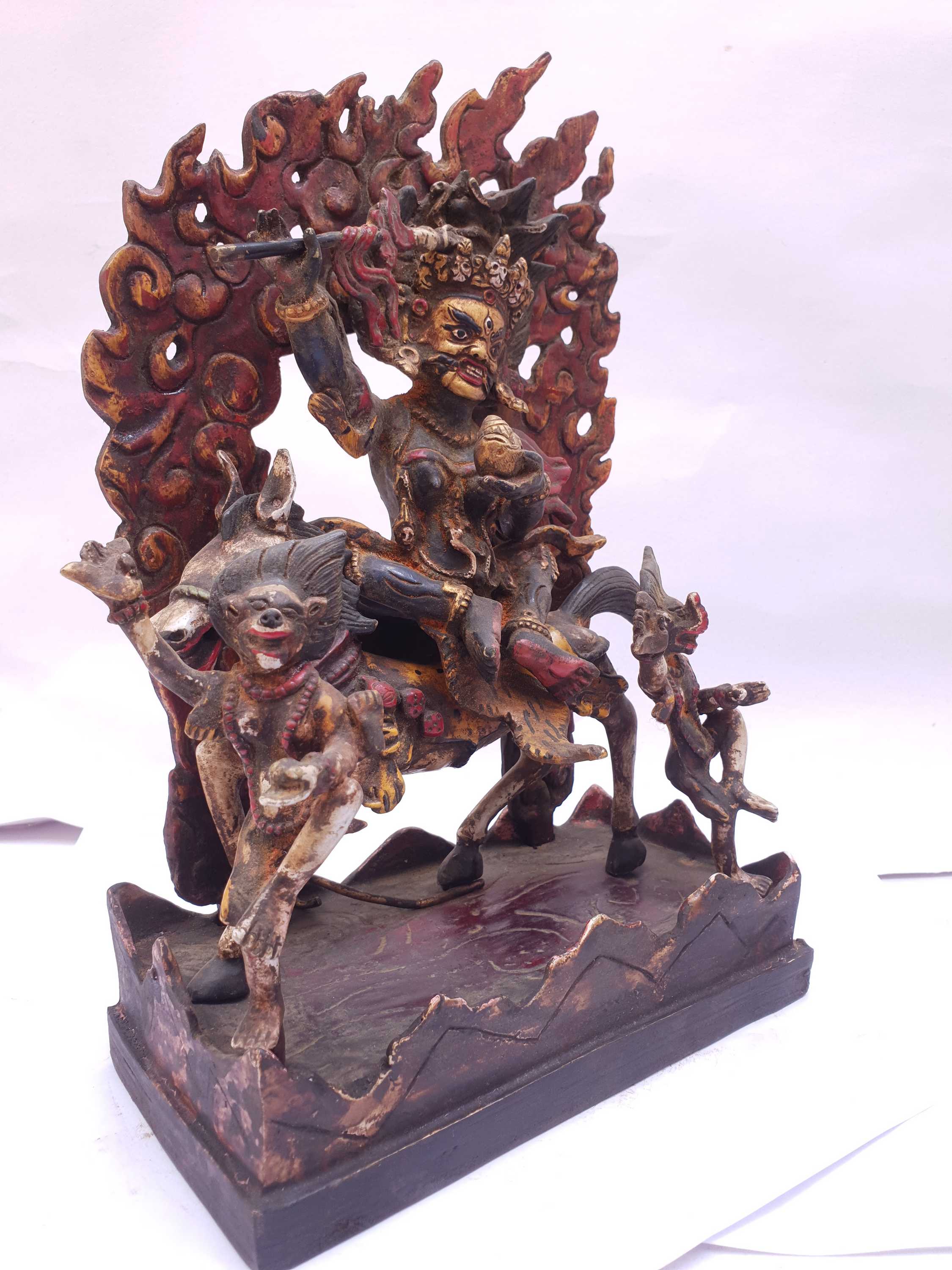 Tibetan Statue Of Palden Lahmo, With Traditional Color Antique Finishing
