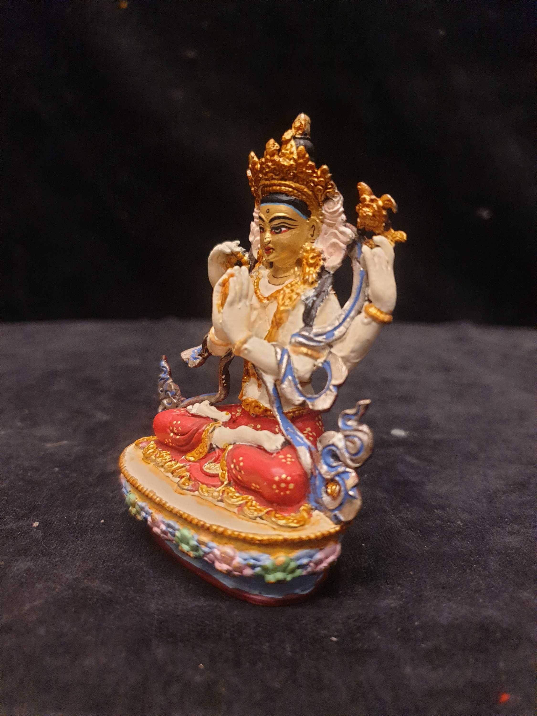 Buddhist Miniature Statue Of Chenrezig, traditional Color, Face Painted