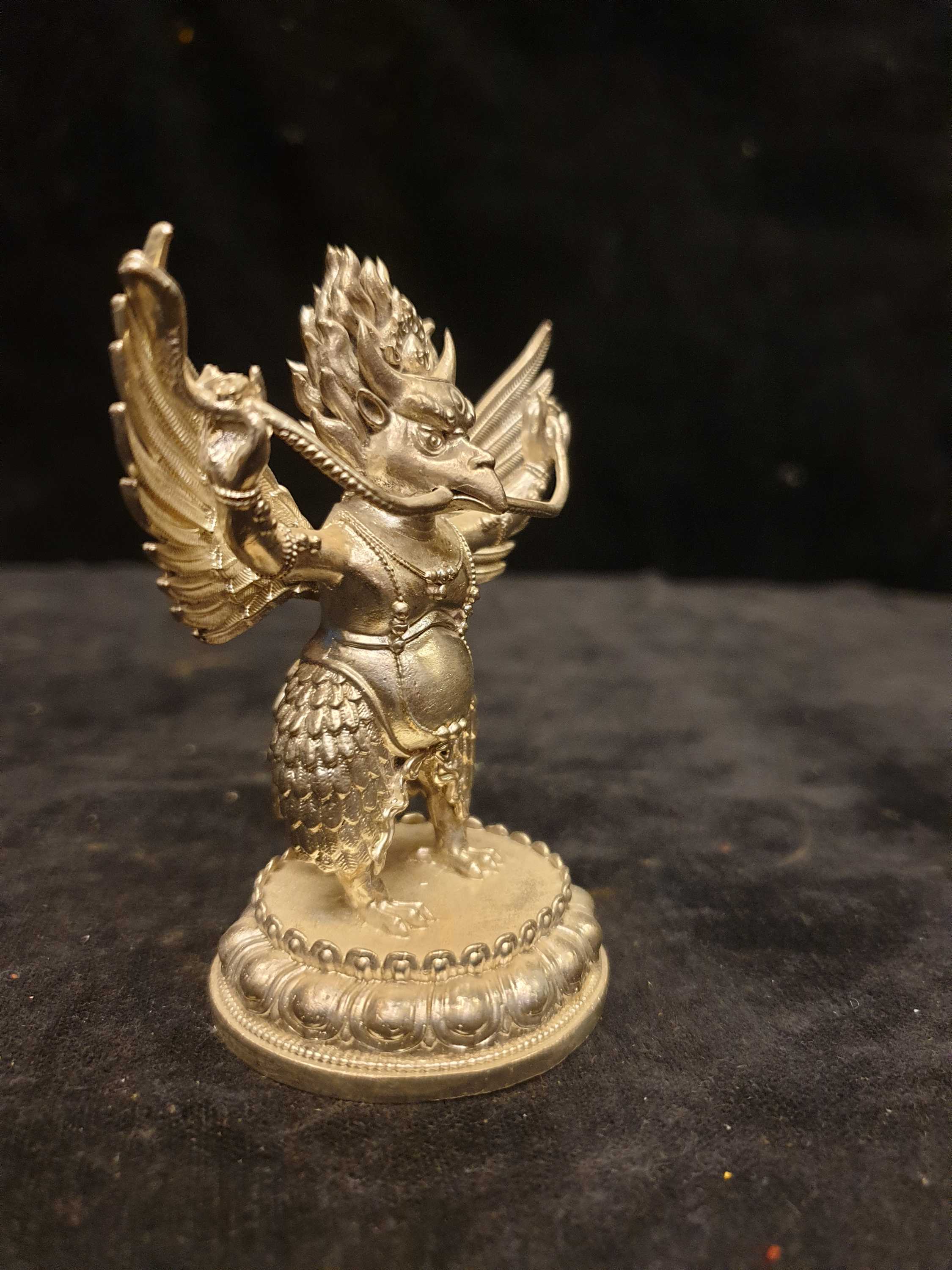 Buddhist Miniature Statue Of Garuda, full Silver Plated
