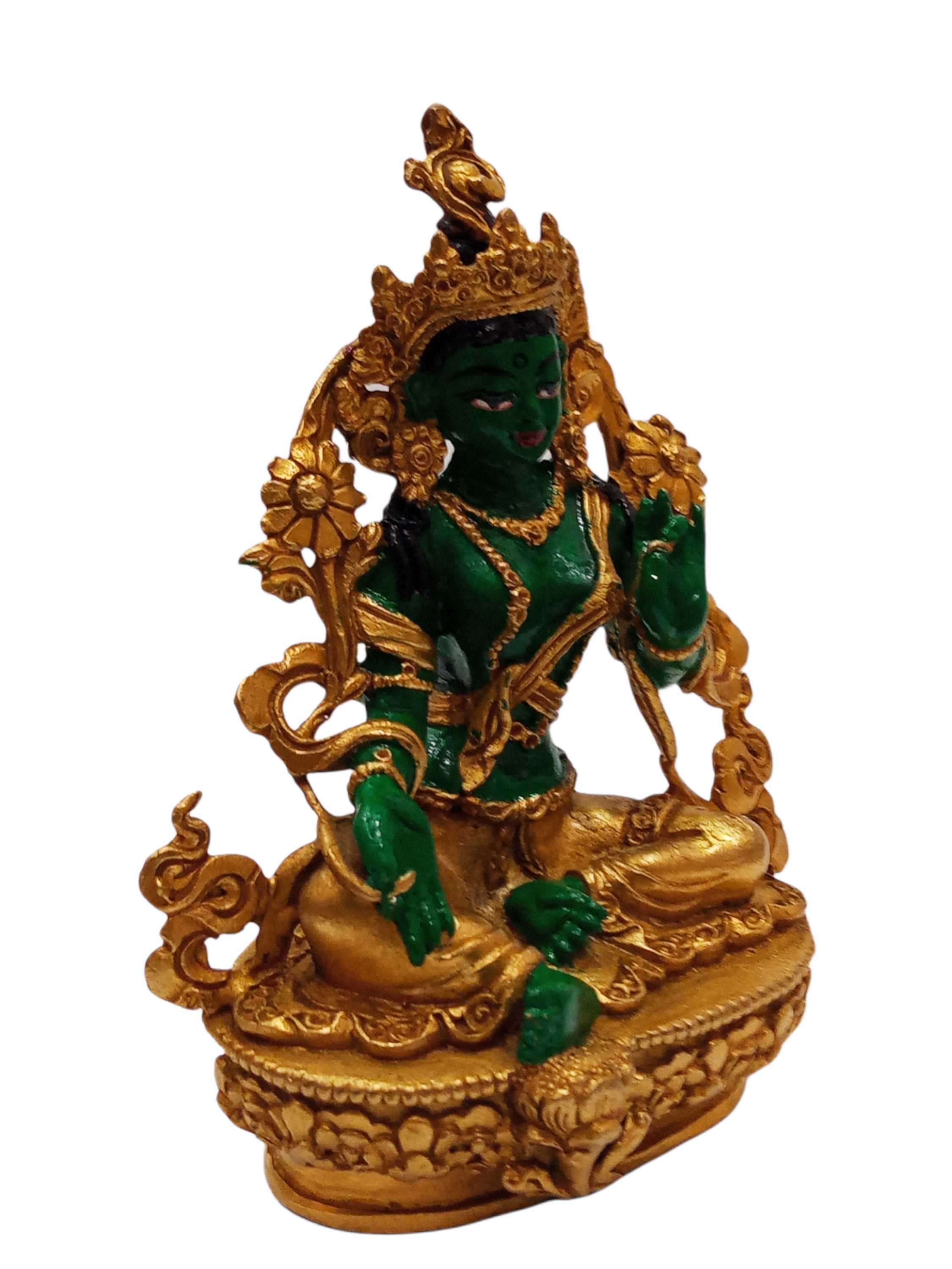 Buddhist Statue Miniature Statue Of, Green Tara, traditional Color