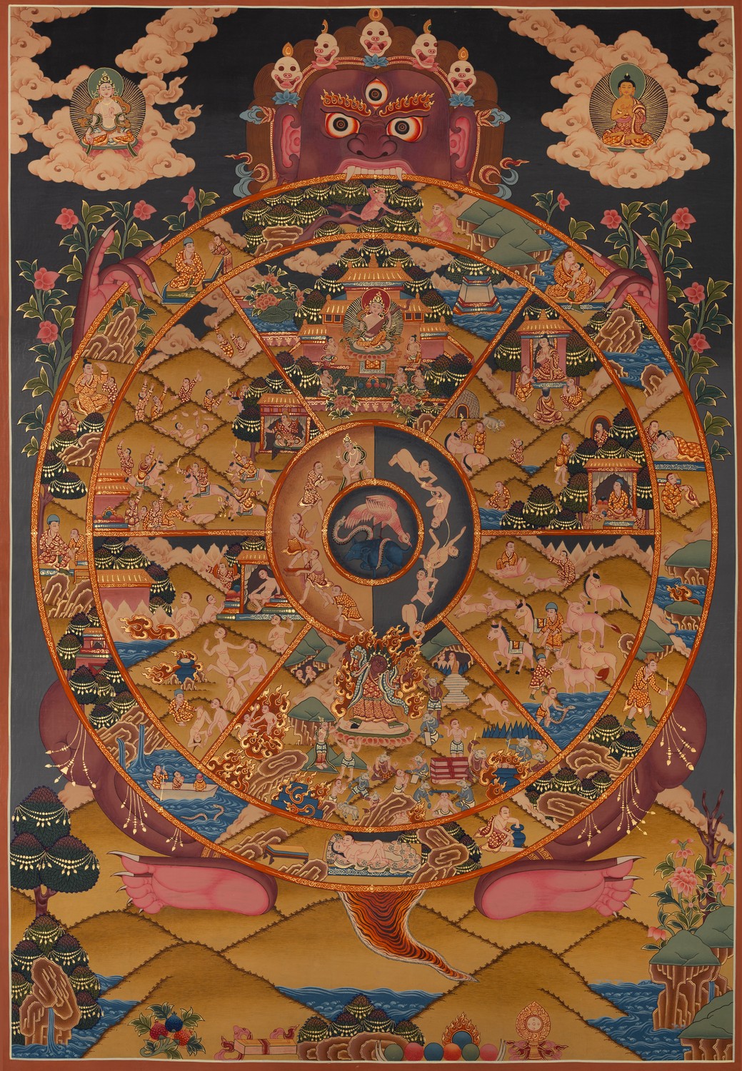 old, master Quality,tibetan Thangka Of Wheel Of Life, real Gold, Natural Traditional Color