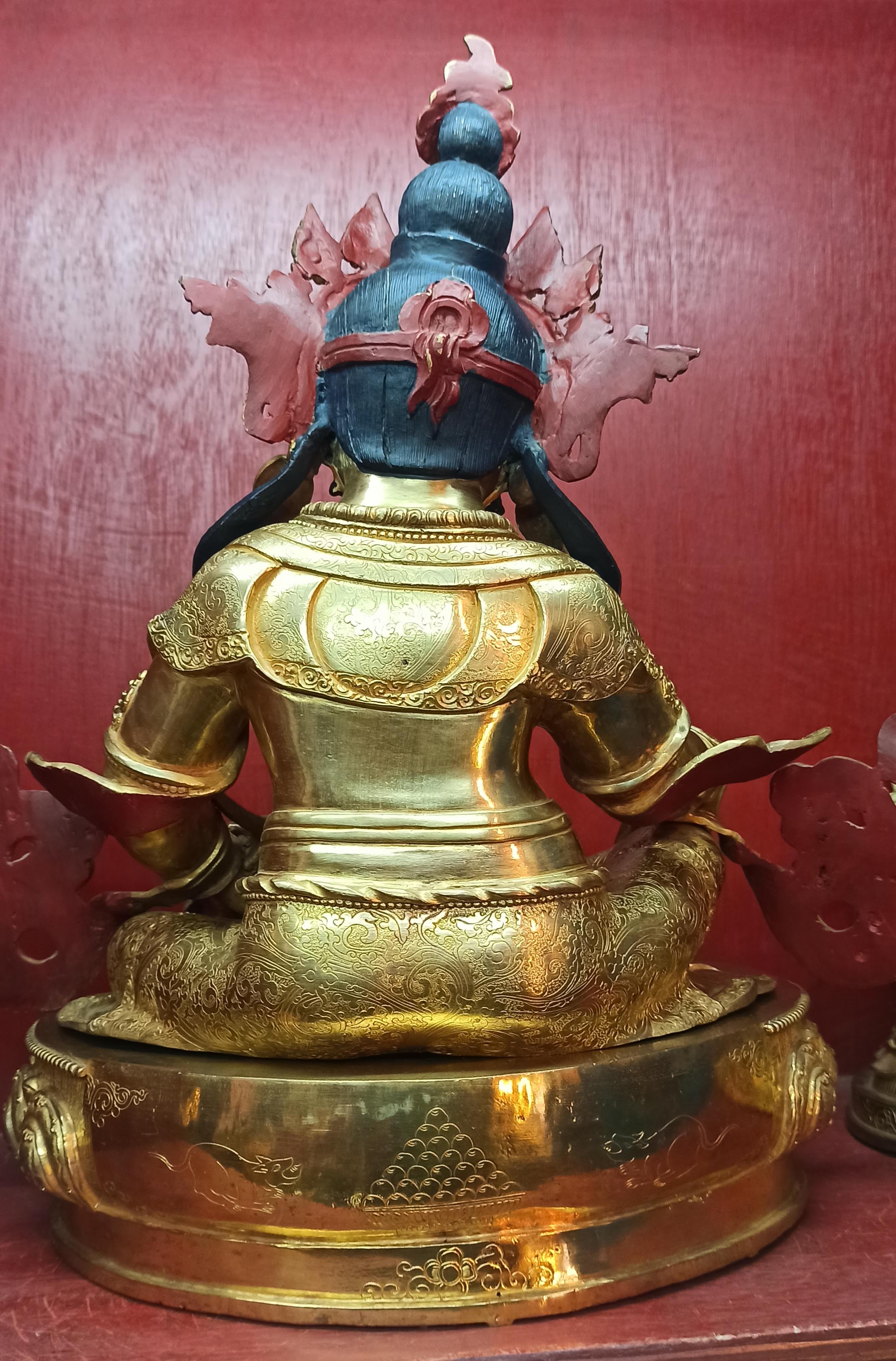 Buddhist Statue Of Yellow Jambhala, full Gold Plated, Face Painted