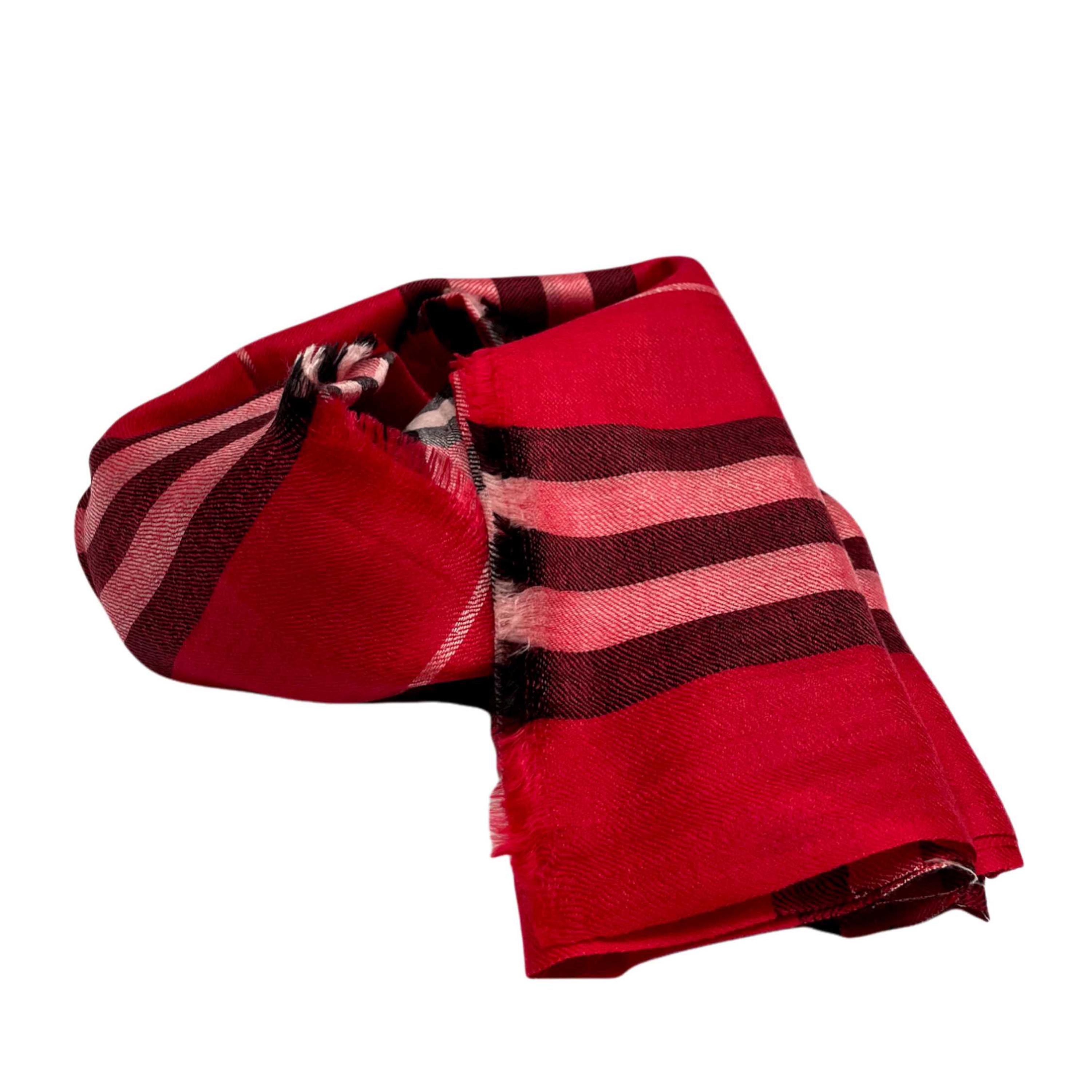 Ring Shawl,a Thin, Soft, And Light Shawl For All-weather Use, Two-ply Wool, Real Pashmina Wool, Red With Stripes