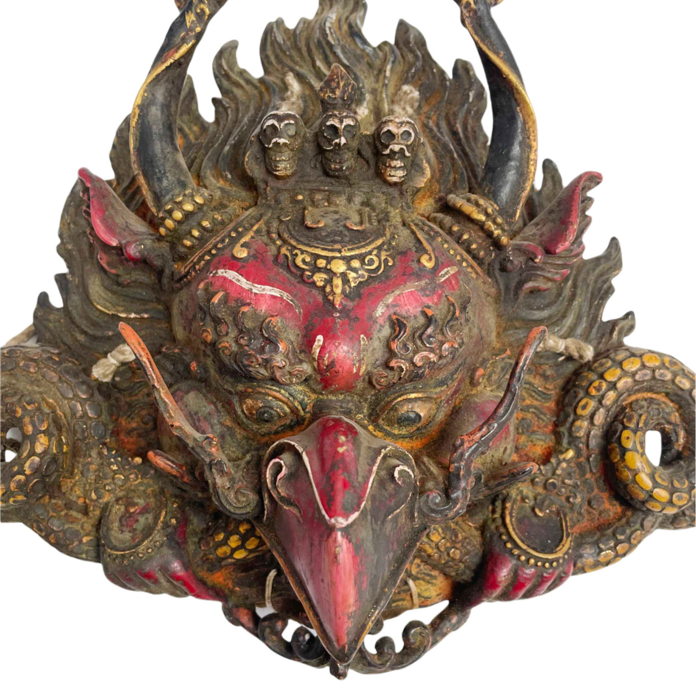 Buddhist Handmade Mask Of Garuda, antique, Red Color
