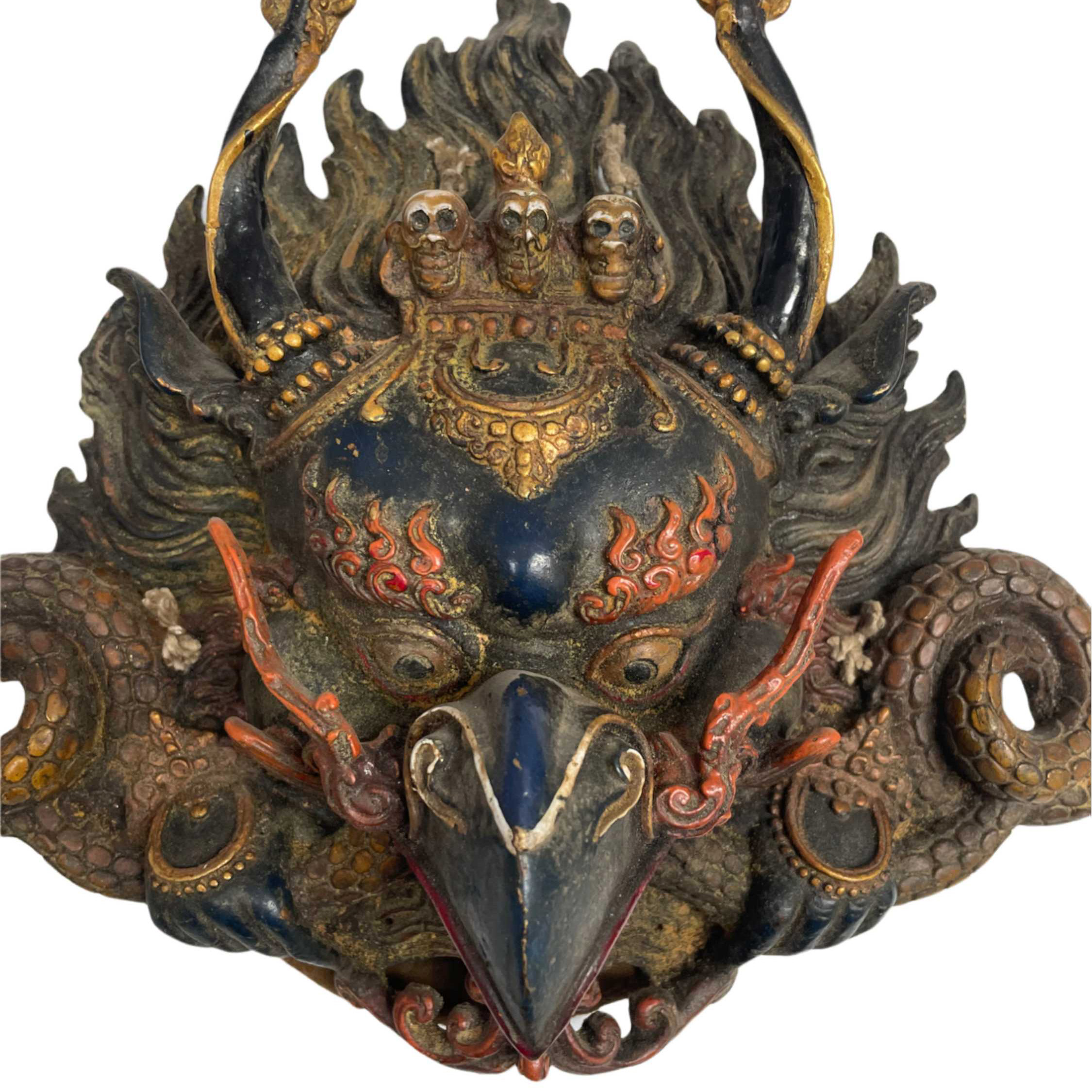 Buddhist Handmade Mask Of Garuda, antique, Blue Color