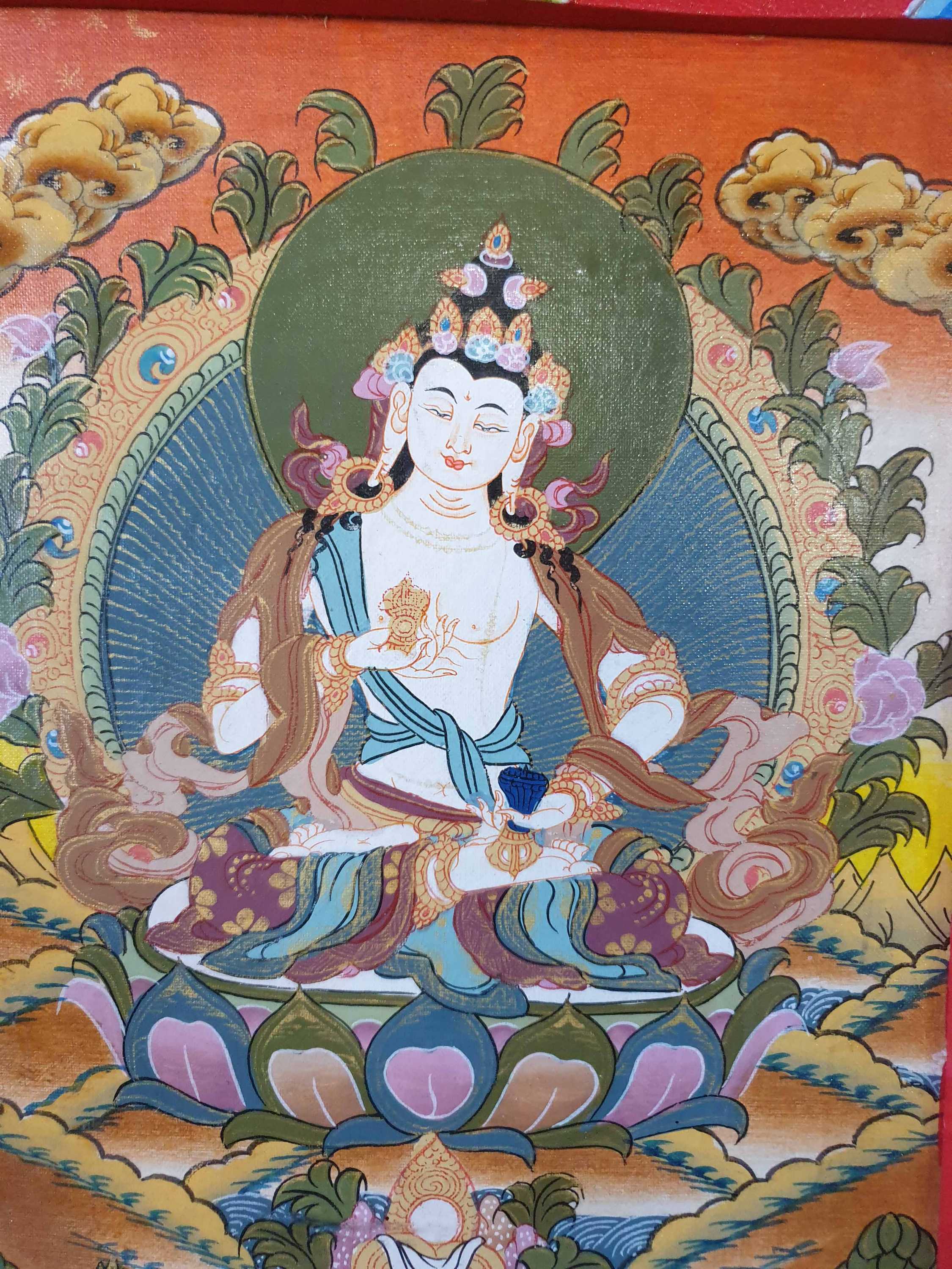 Tibetan Buddhist Thangka Painting Of Vajrasattva, wooden Frame