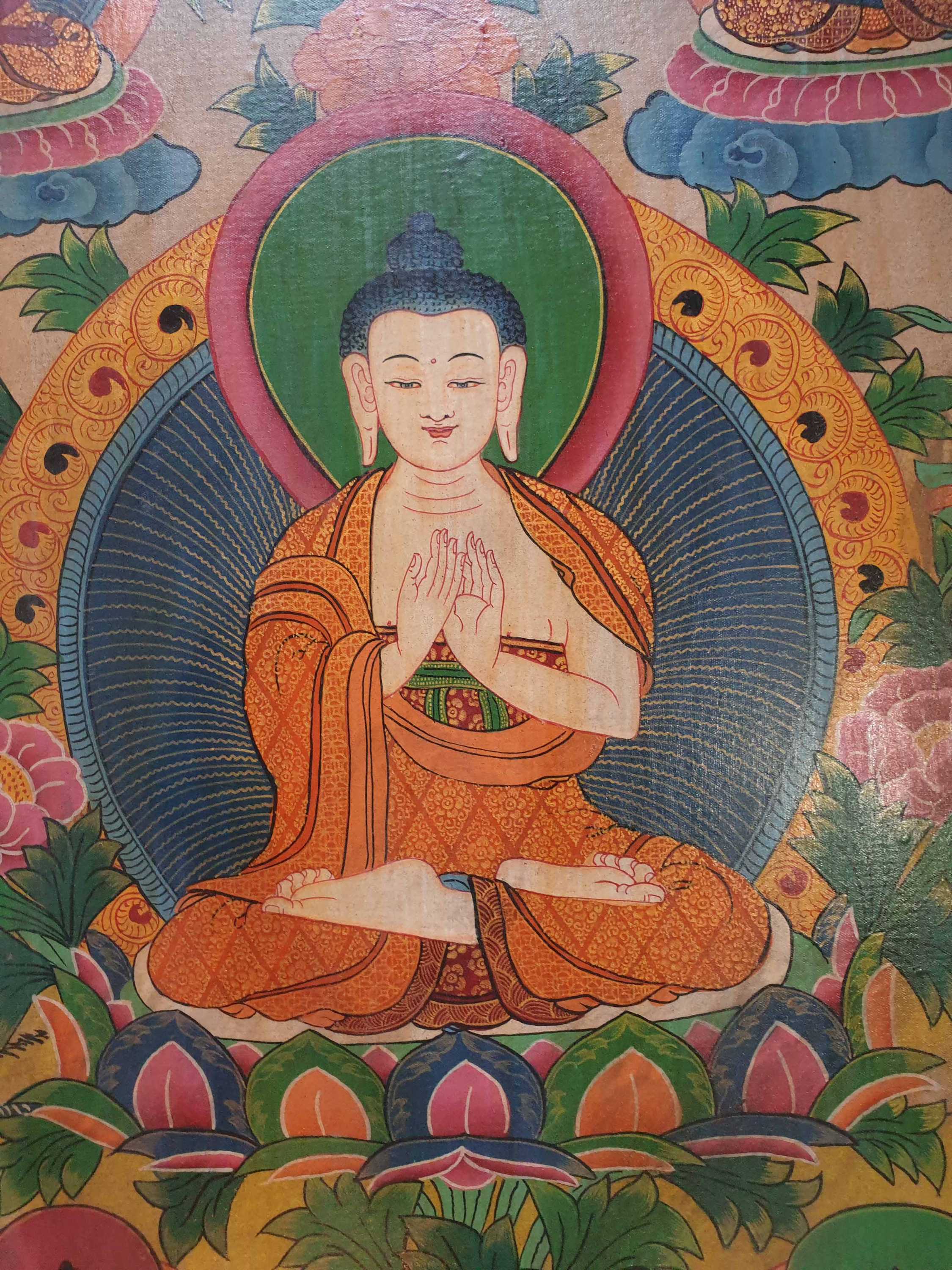 Tibetan Buddhist Thangka Painting Of Vairochana Buddha, wooden Frame