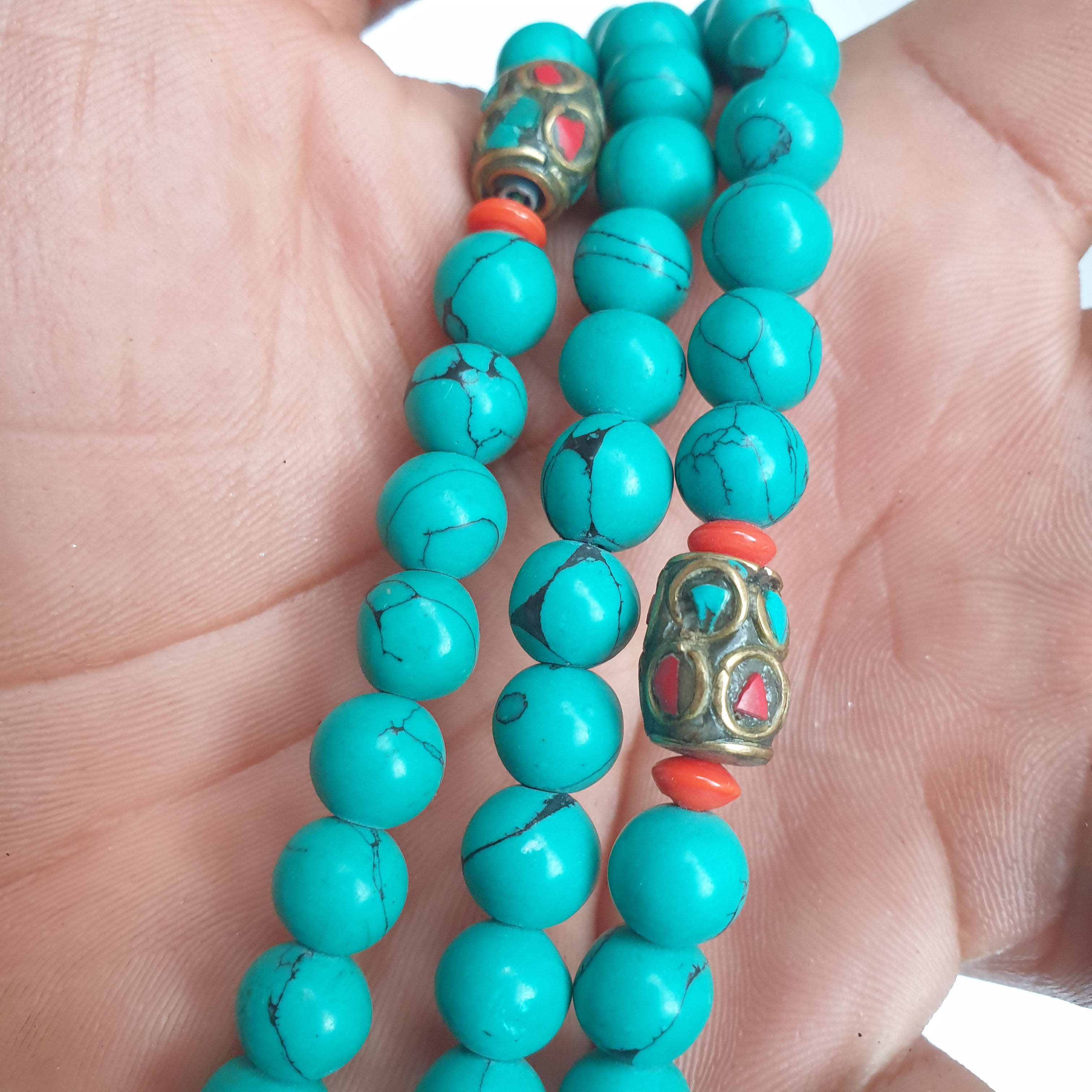 8mm, 108, Real turquoise, Stone Prayer Bead Mala