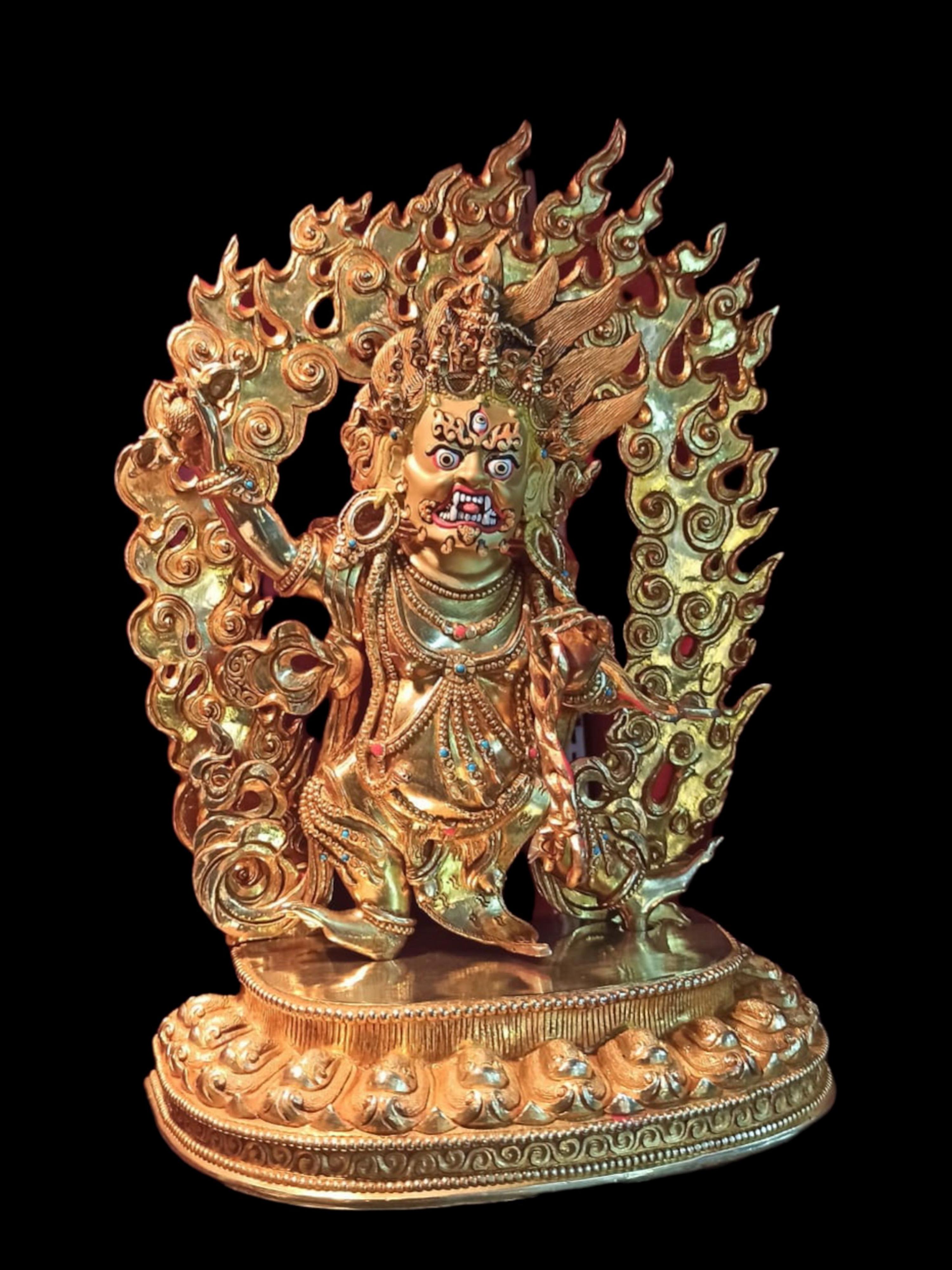 Buddhist Statue Of Vajrapani chana Dorje, chana Dorje, full Gold Plated, Stone Setting, Face Painted