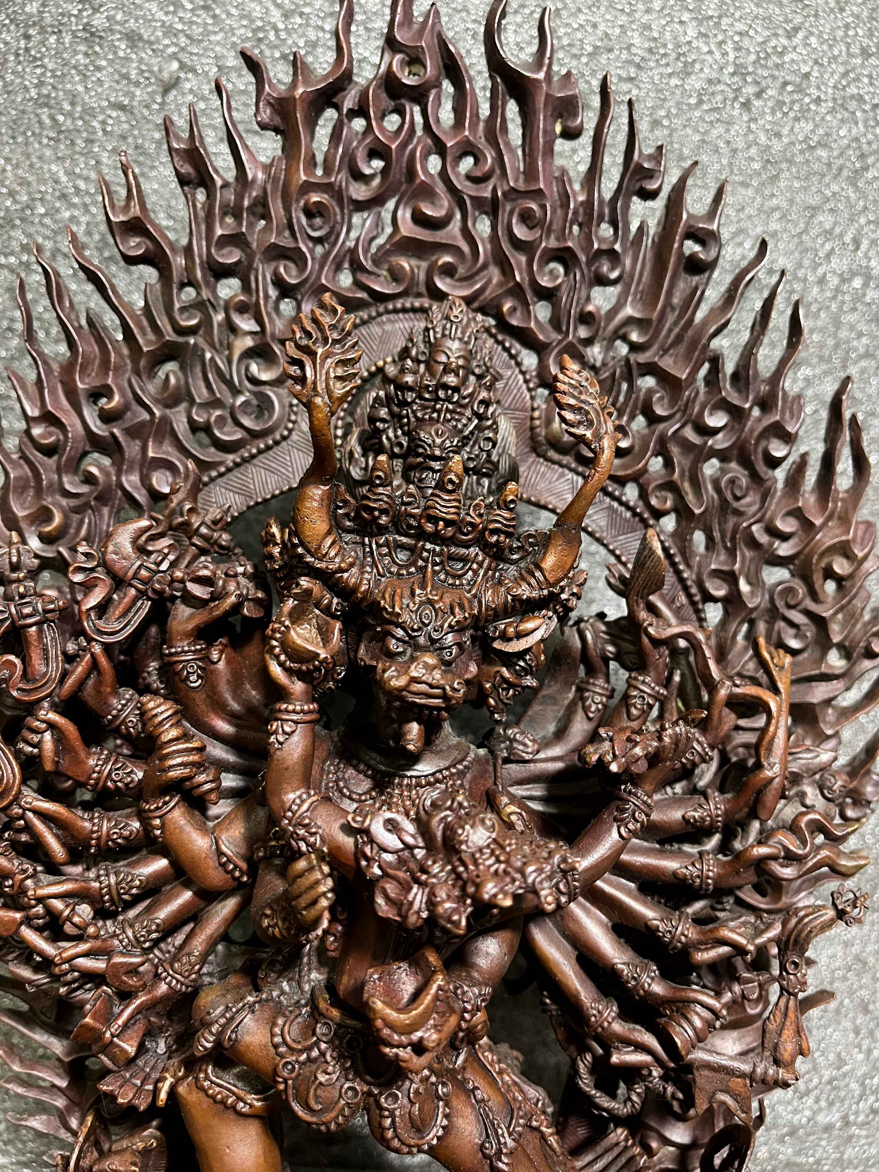 Buddhist Statue Of Yamantaka Vajrabhairava, chocolate Oxidized