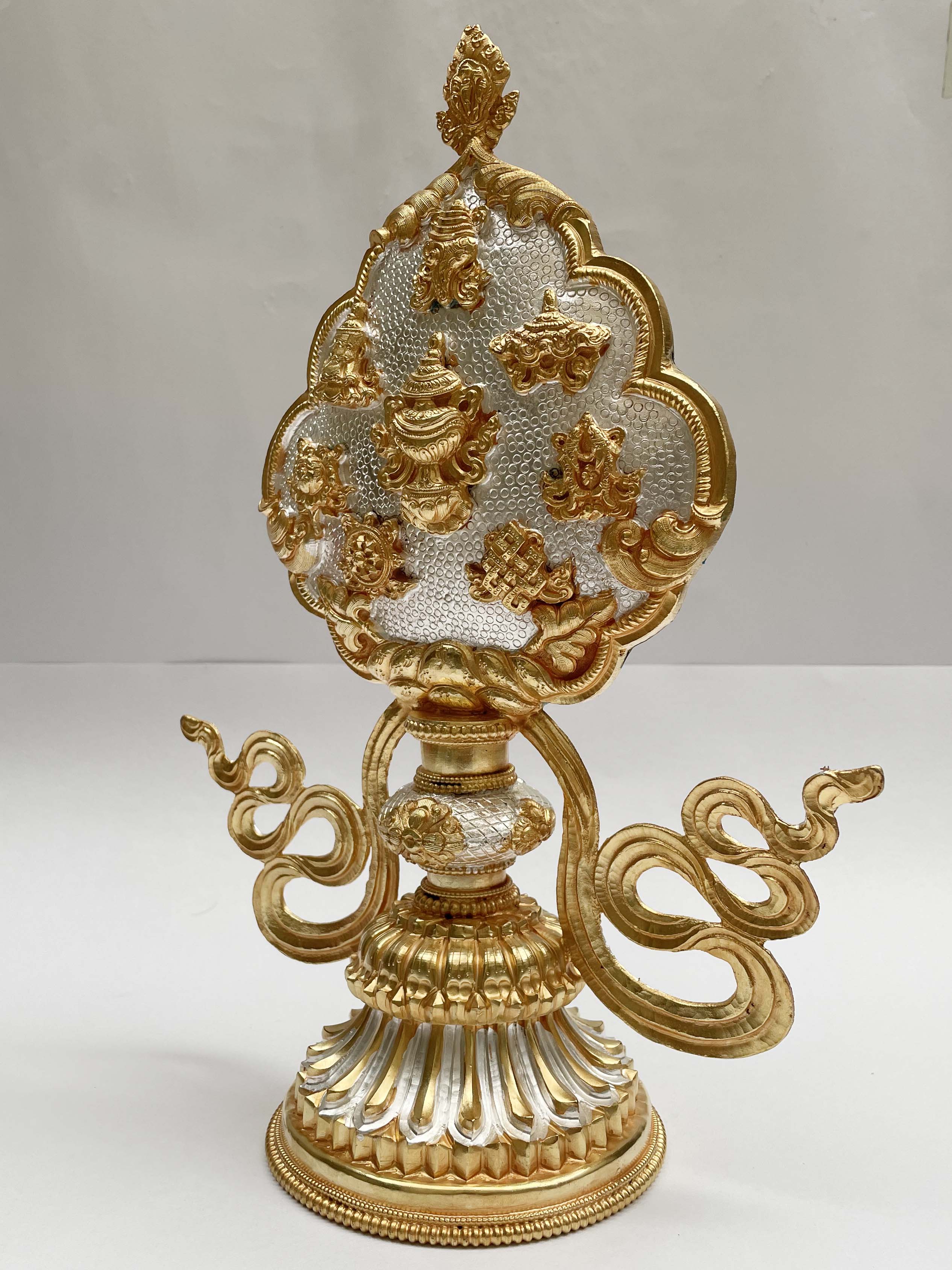 Buddhist Offering Of Ashtamangala, gold And Silver Plated With Fine Carving